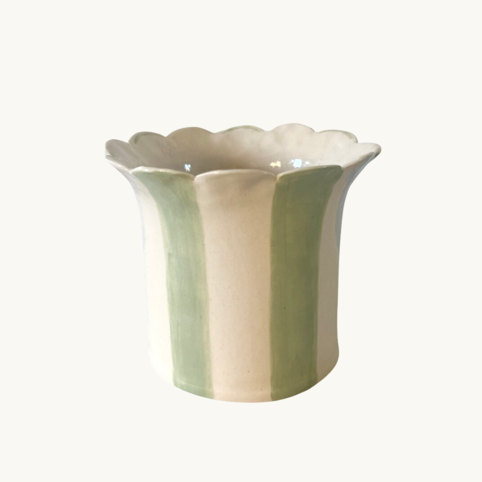Sage Green Daisy Scalloped Planter
