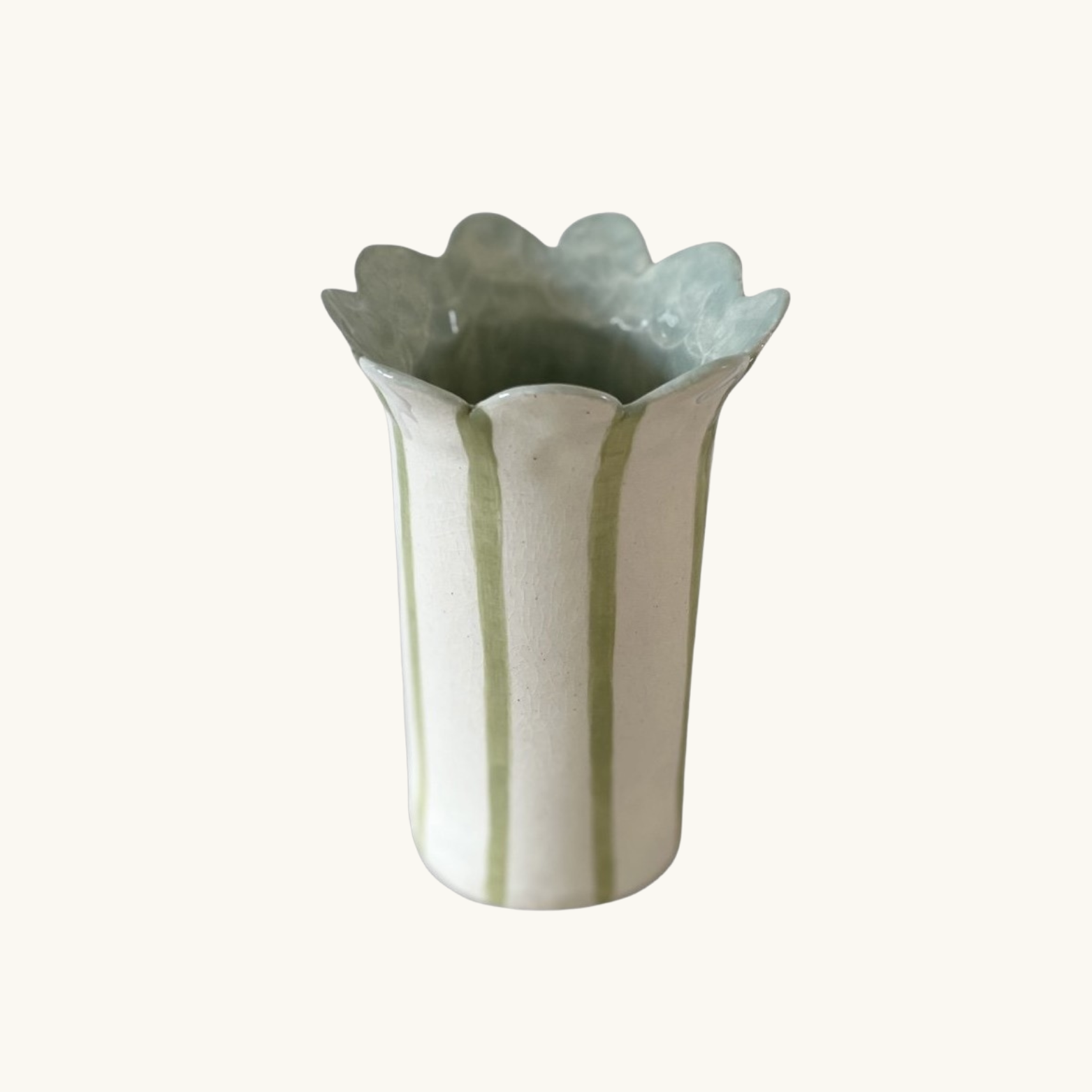 Daisy Scalloped Earthenware Vase Sage Green