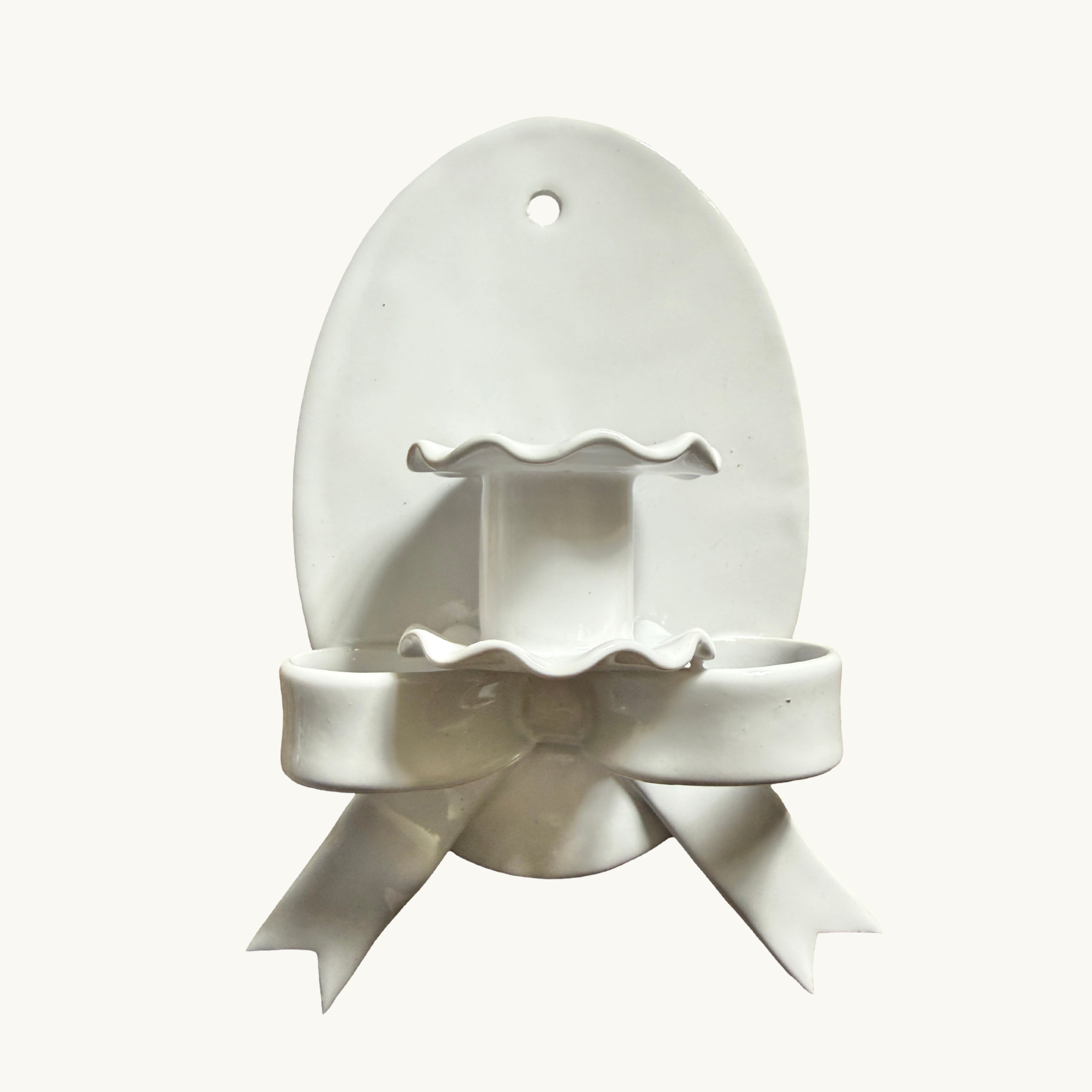 White Frilled Bow Candle Sconce