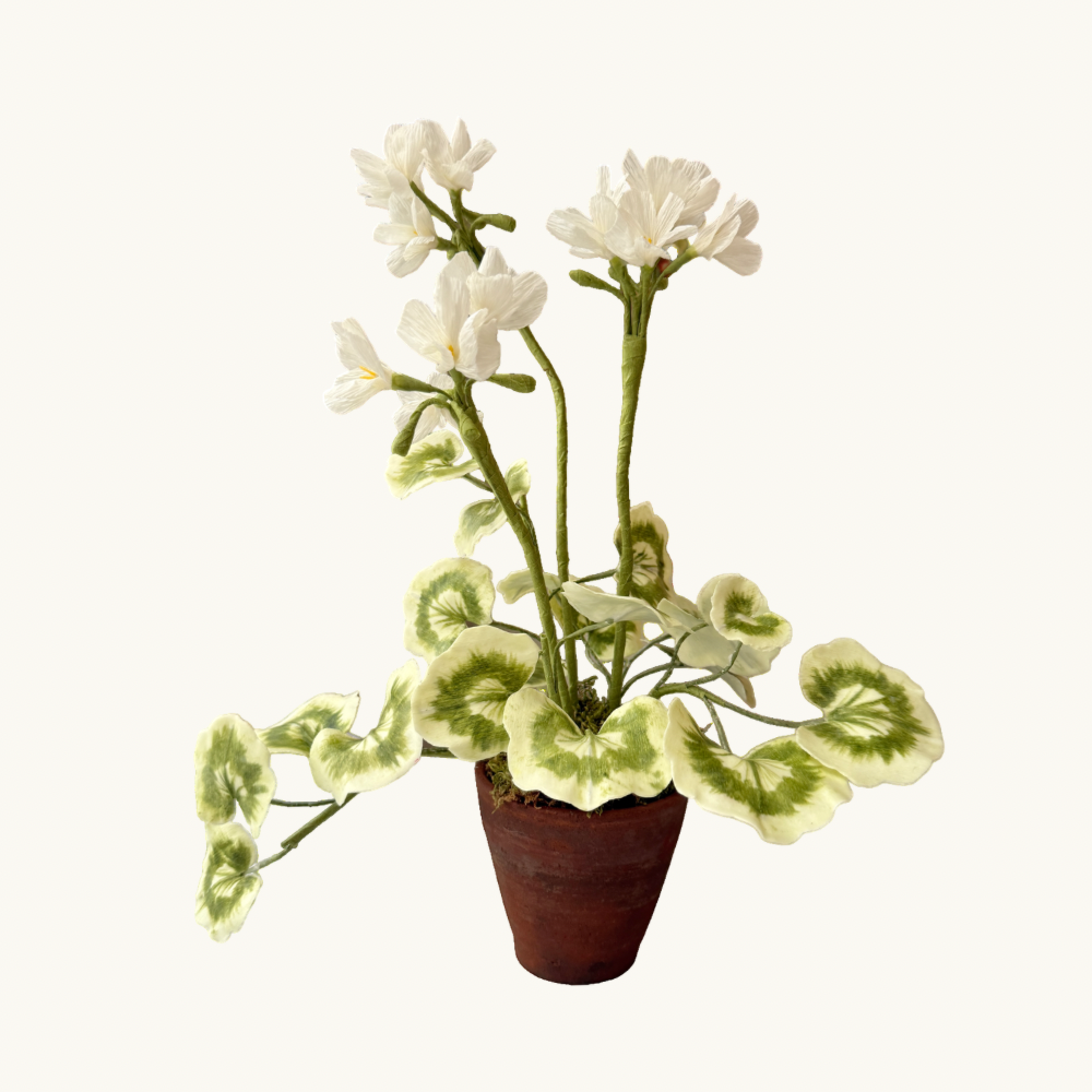 White Geranium Wax Paper Flower Pot