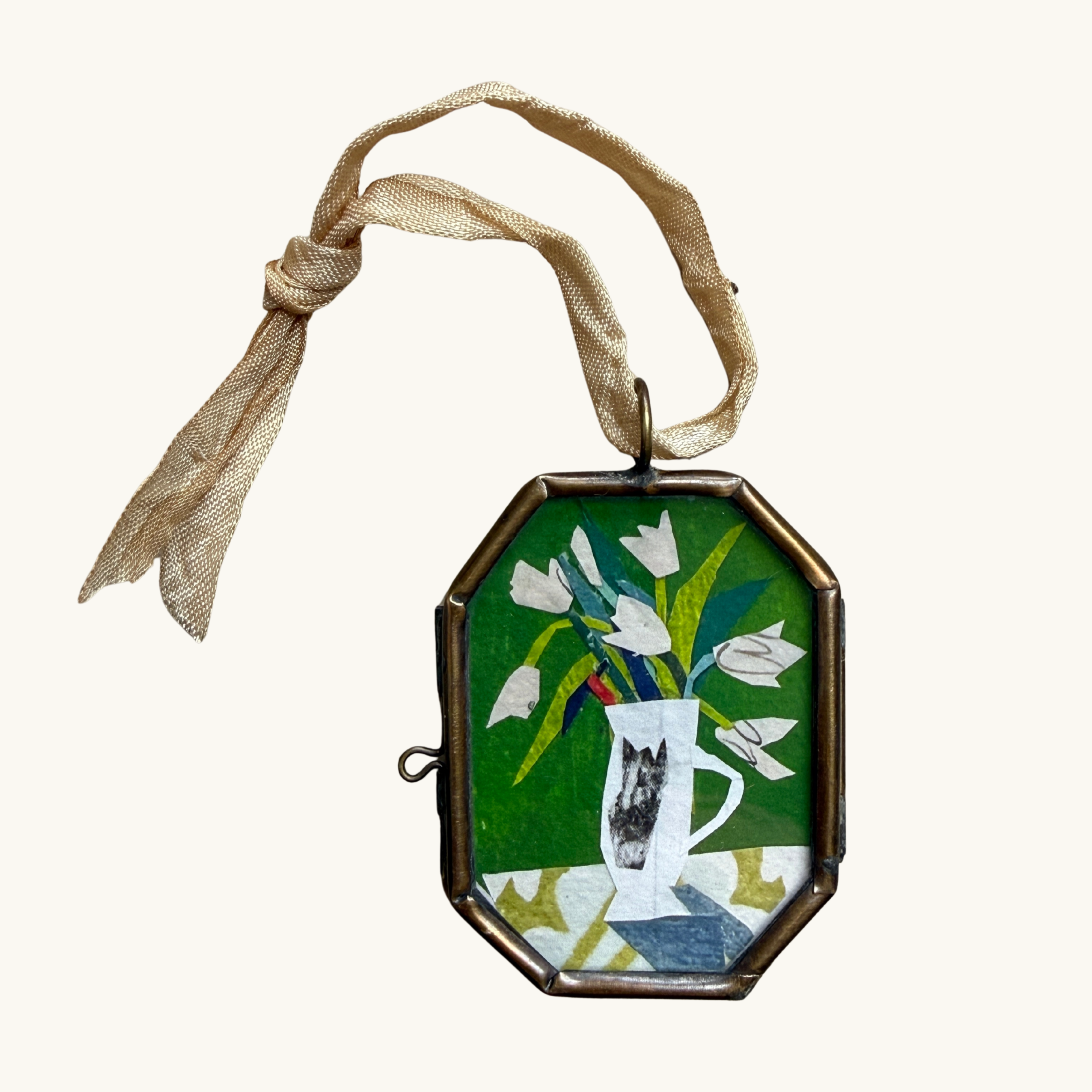White Tulips Art Locket Ornament
