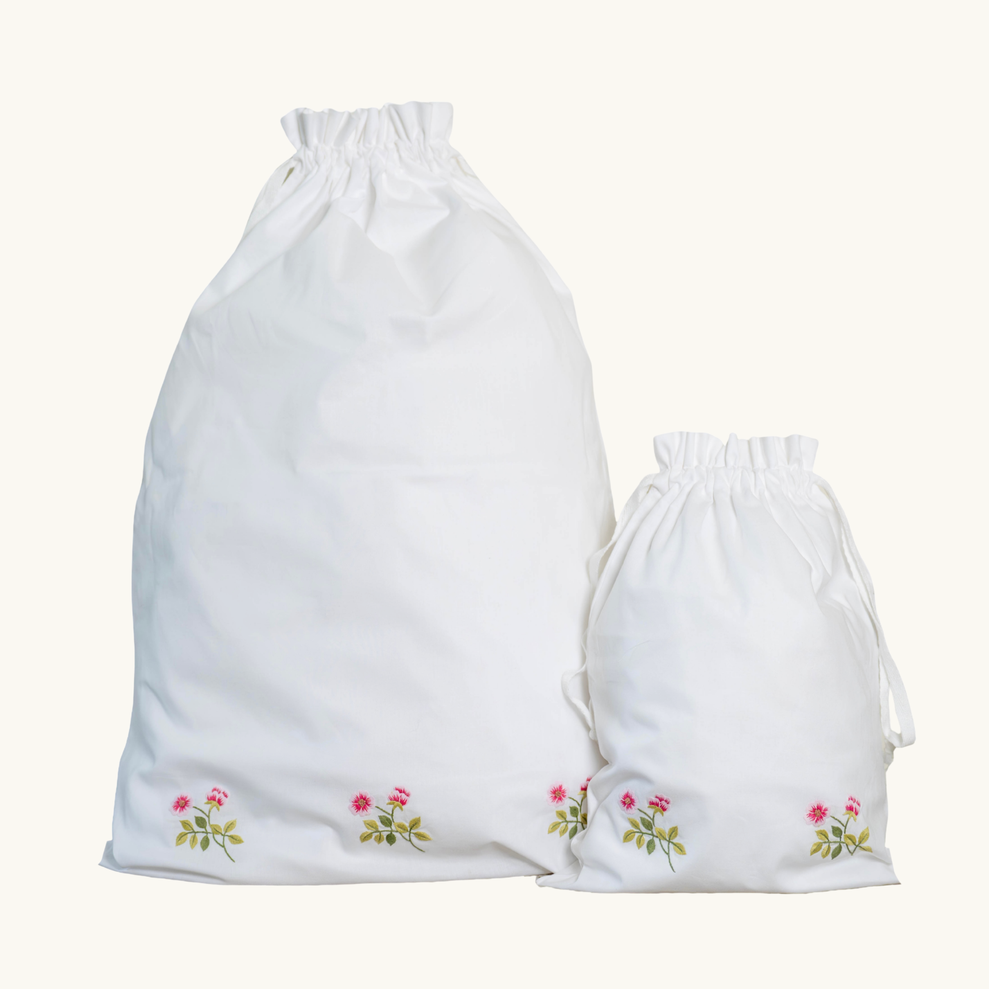 Wild Rose Embroidered Cotton Laundry Bag