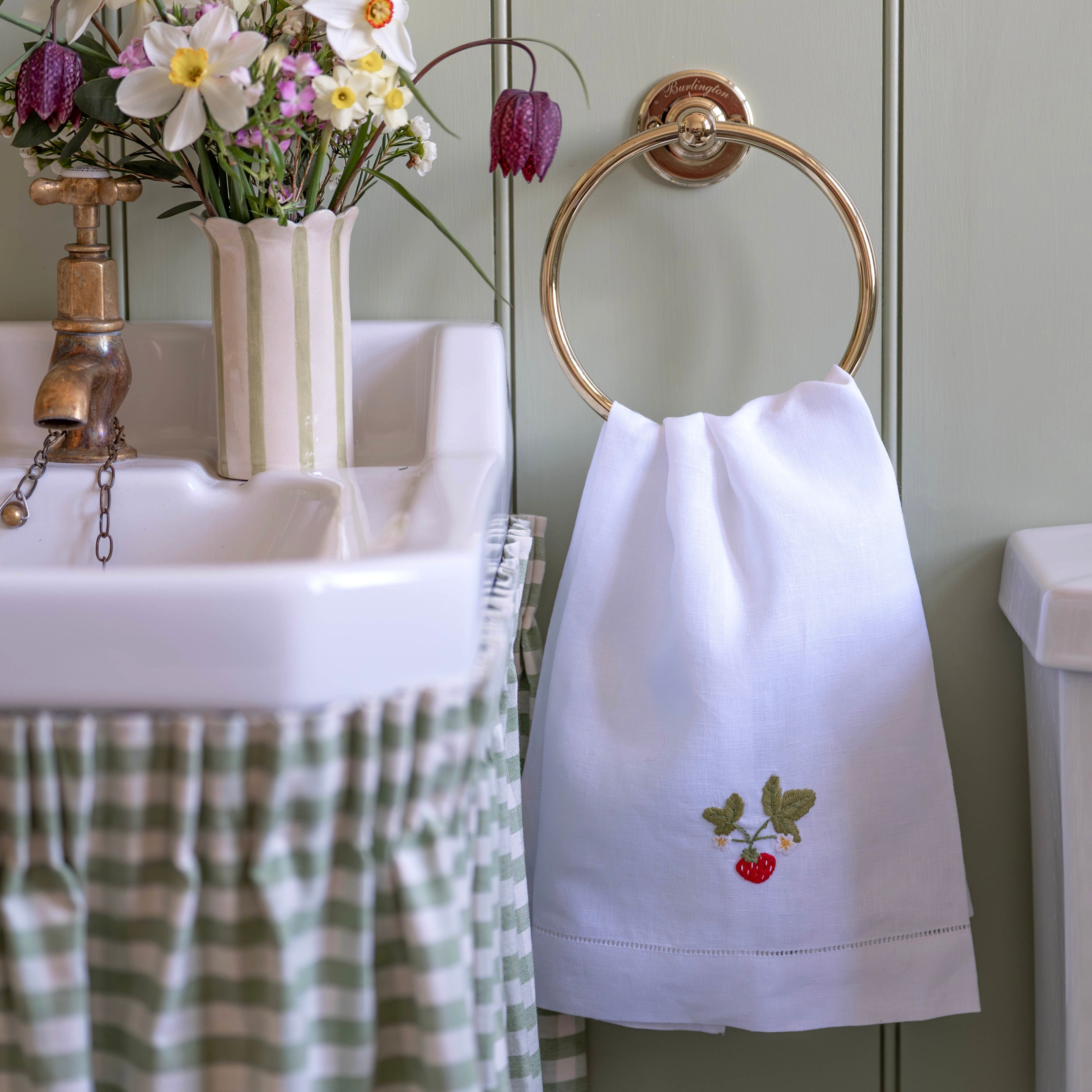 Wild Strawberry Embroidered Hand Towel