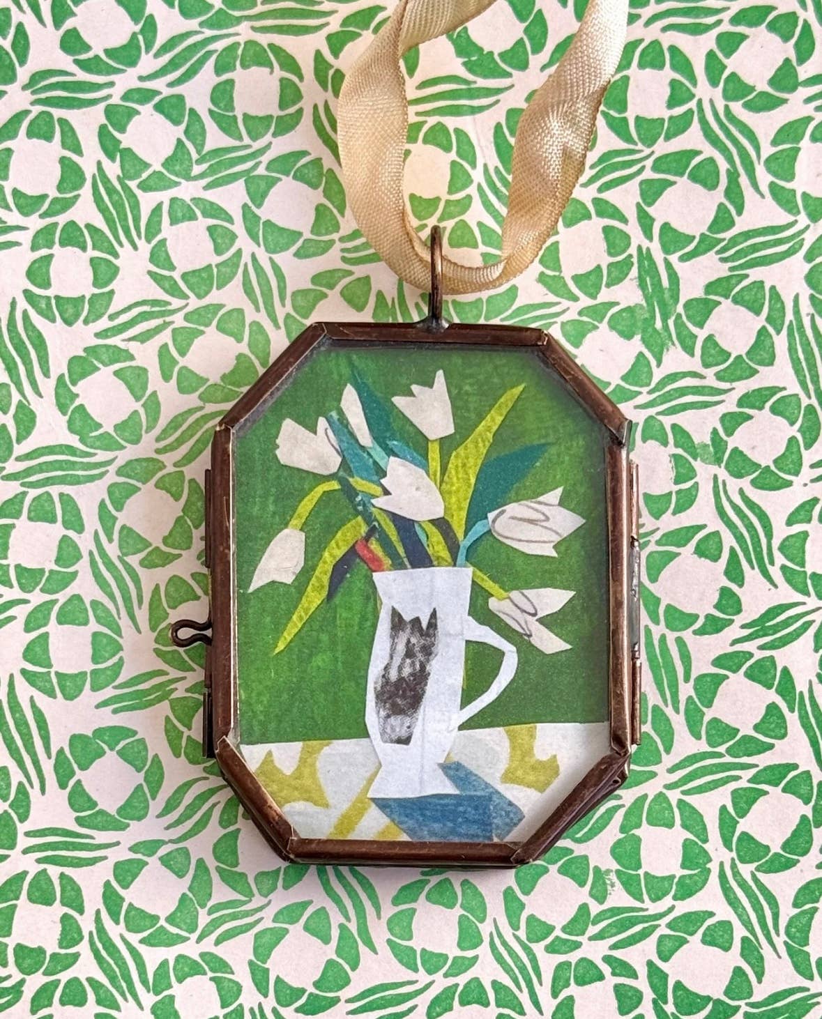 White Tulips Art Locket Ornament