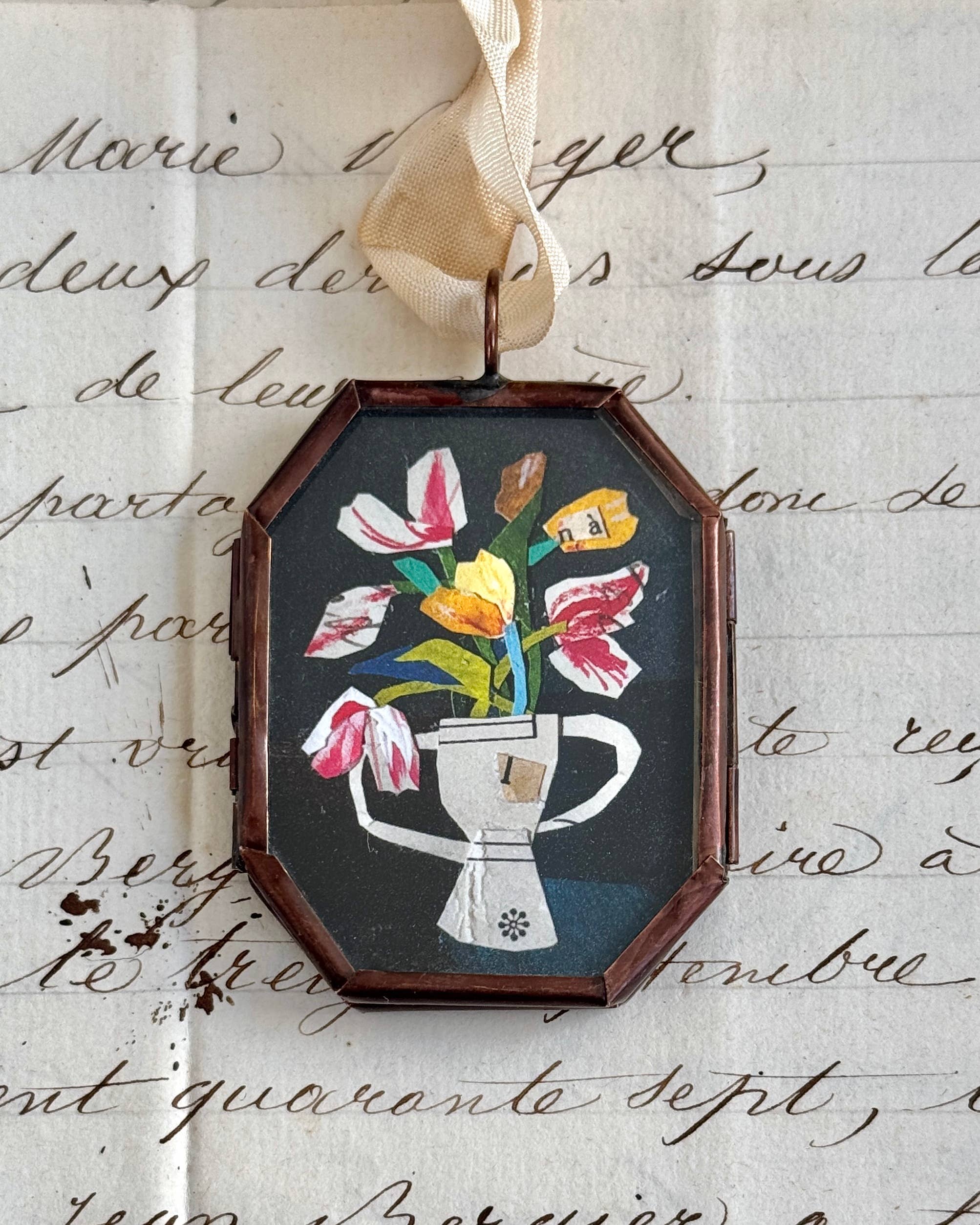 Tulips in Urn Art Locket Ornament