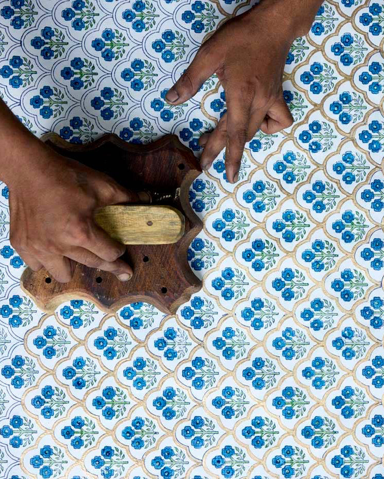 Blue Floral Trellis Waste Paper Basket