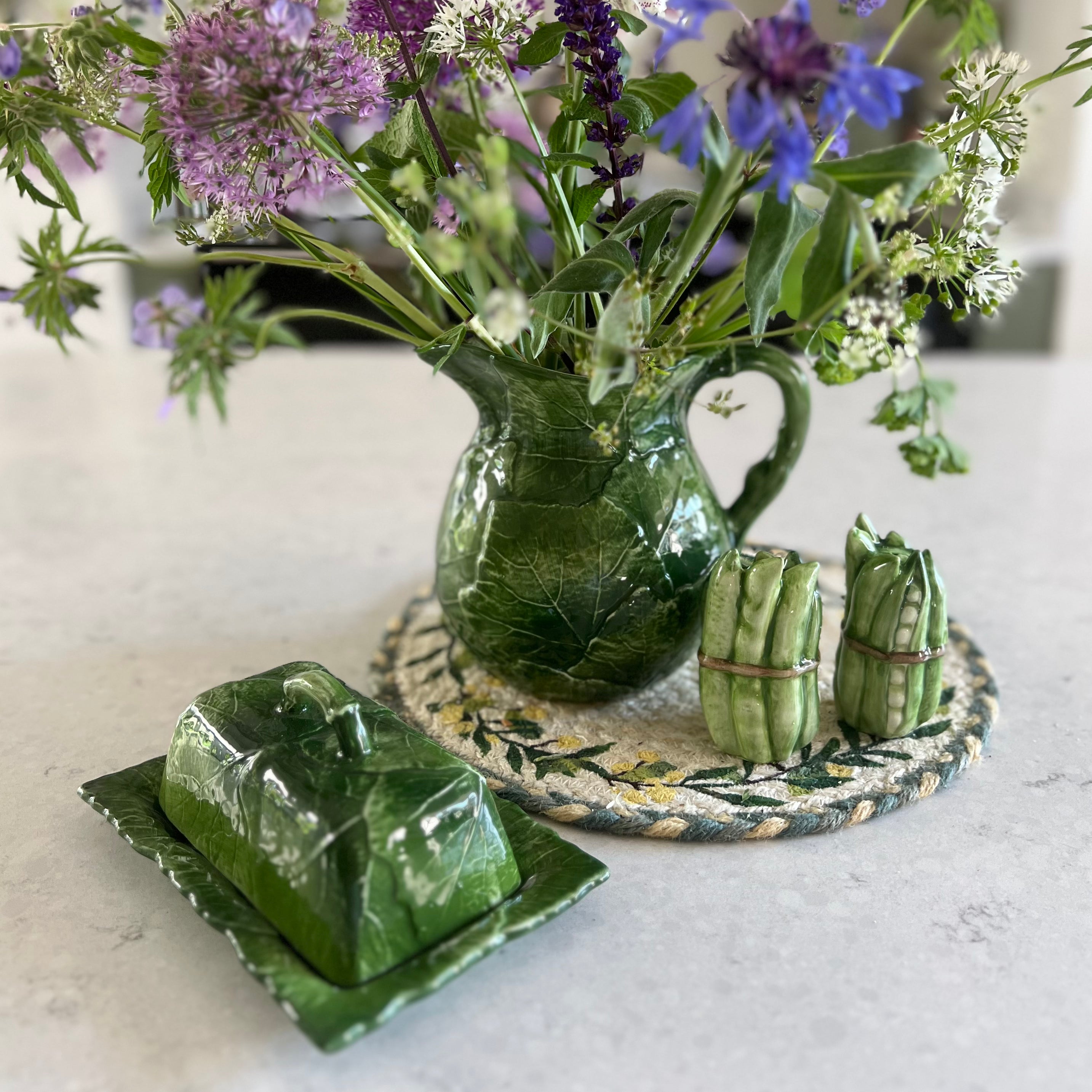 Green Vine Leaf Butter Dish