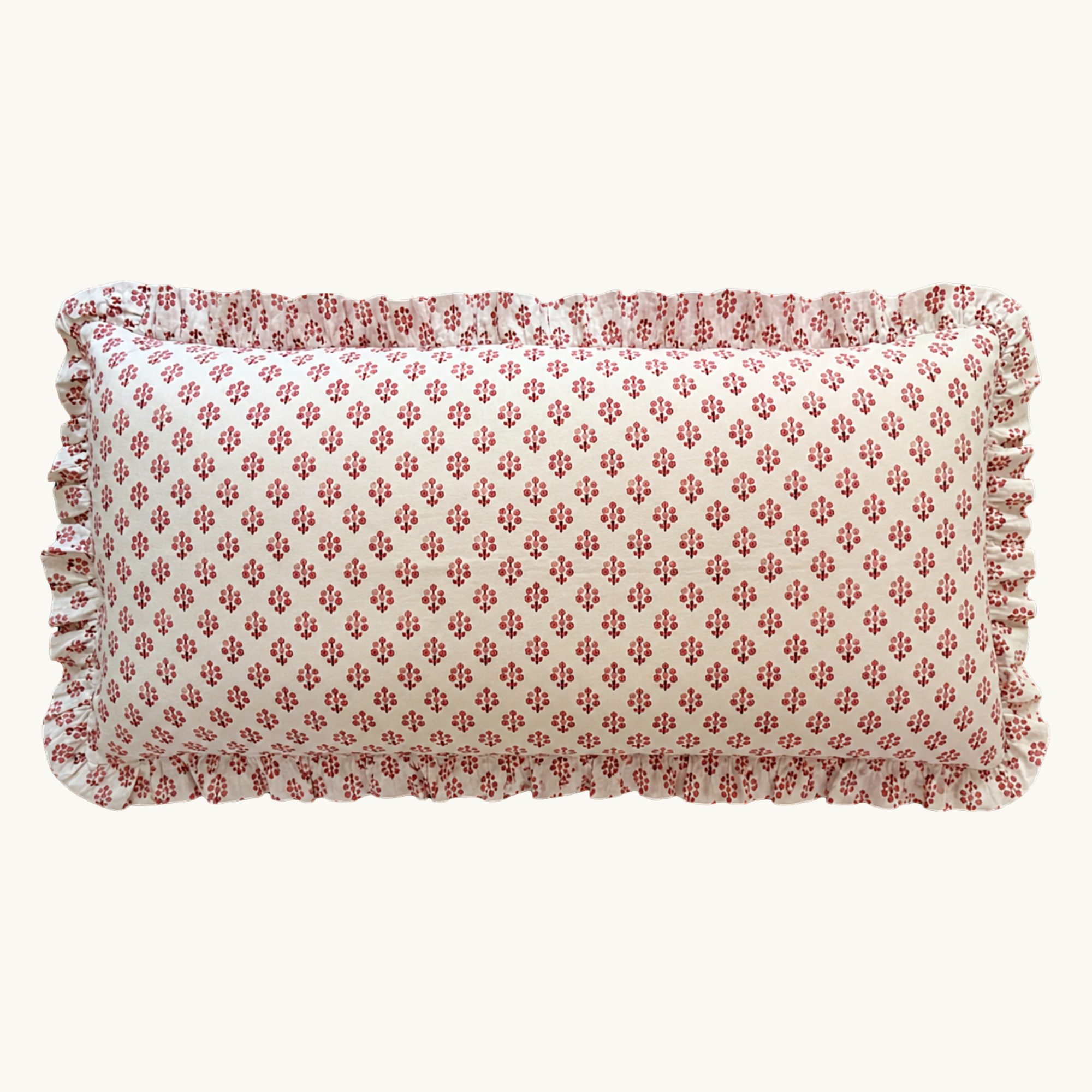 Pink Daphne Handblocked Frilled Bolster Cushion