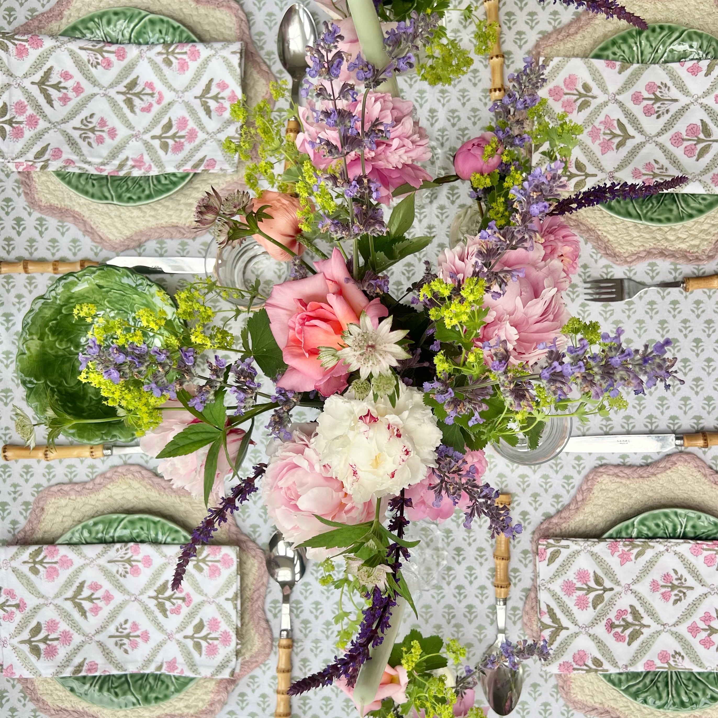 Pink and Green Trellis Napkins