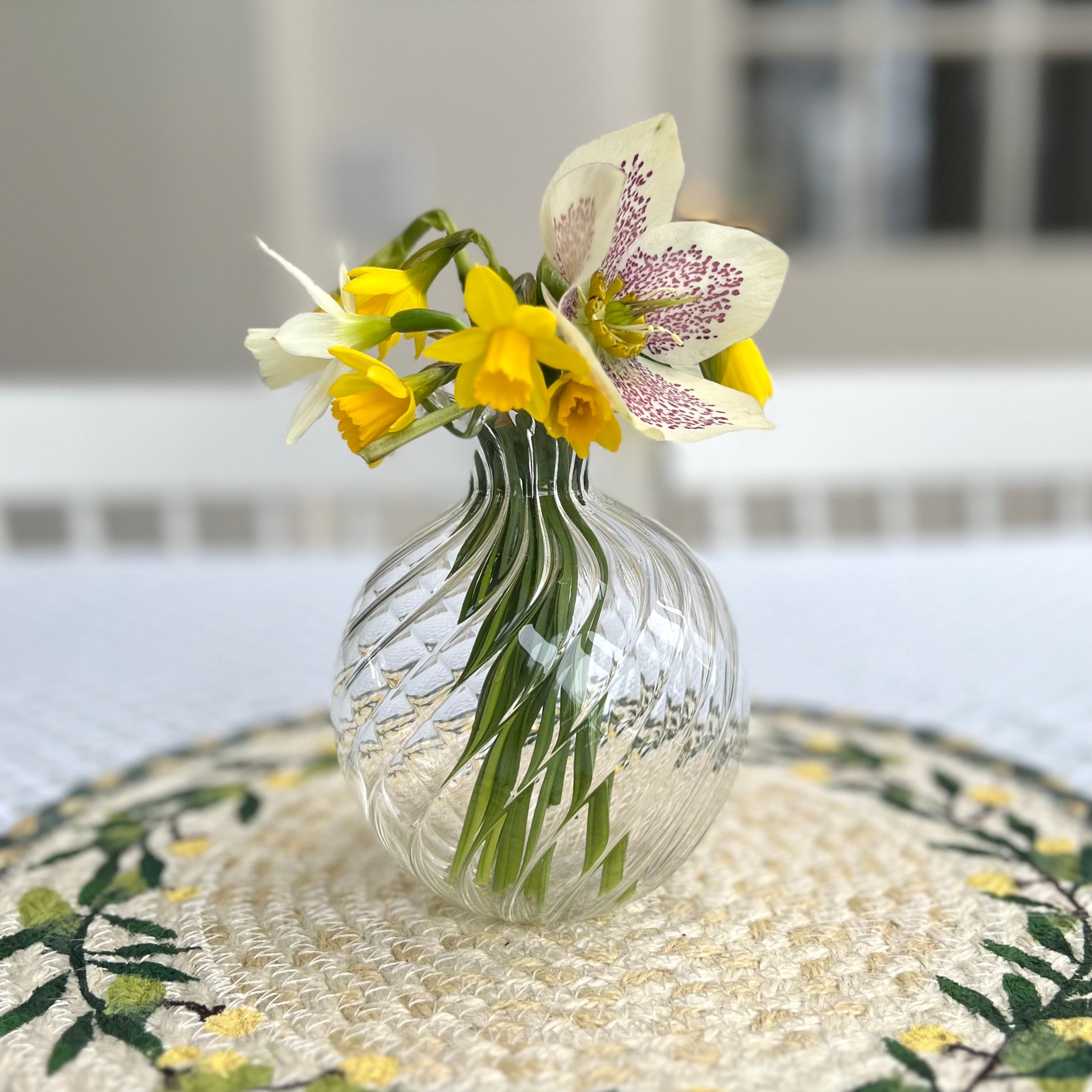Large Dusty Green Scalloped Ribbed Bud Vase