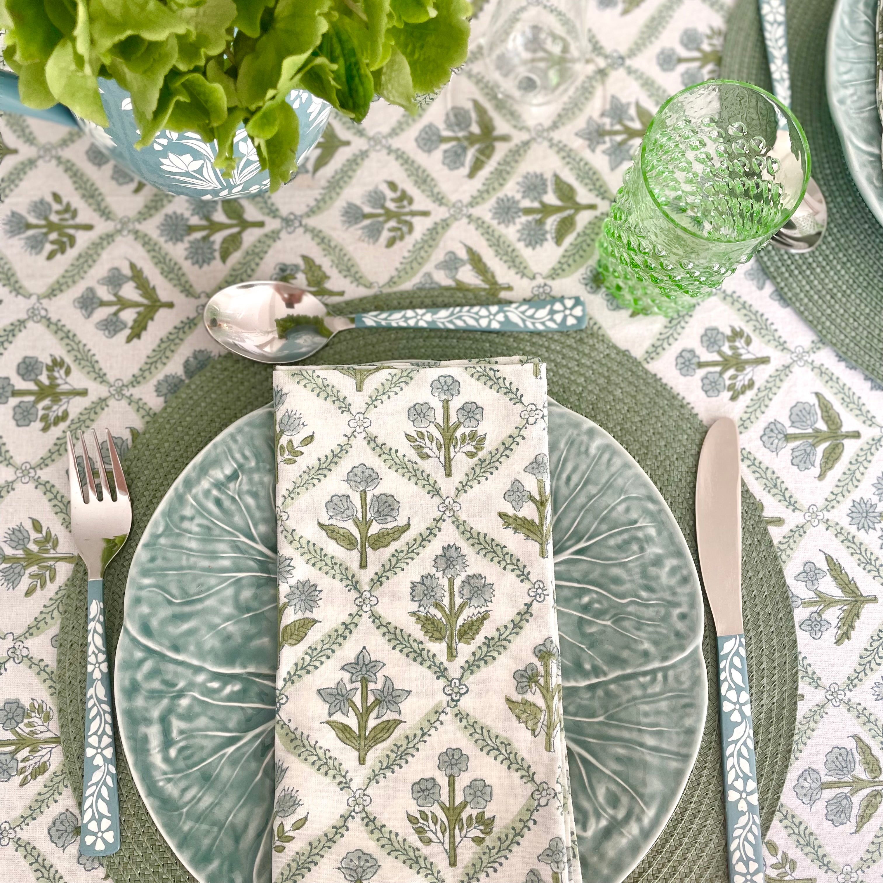 Blue and Green Trellis Napkins