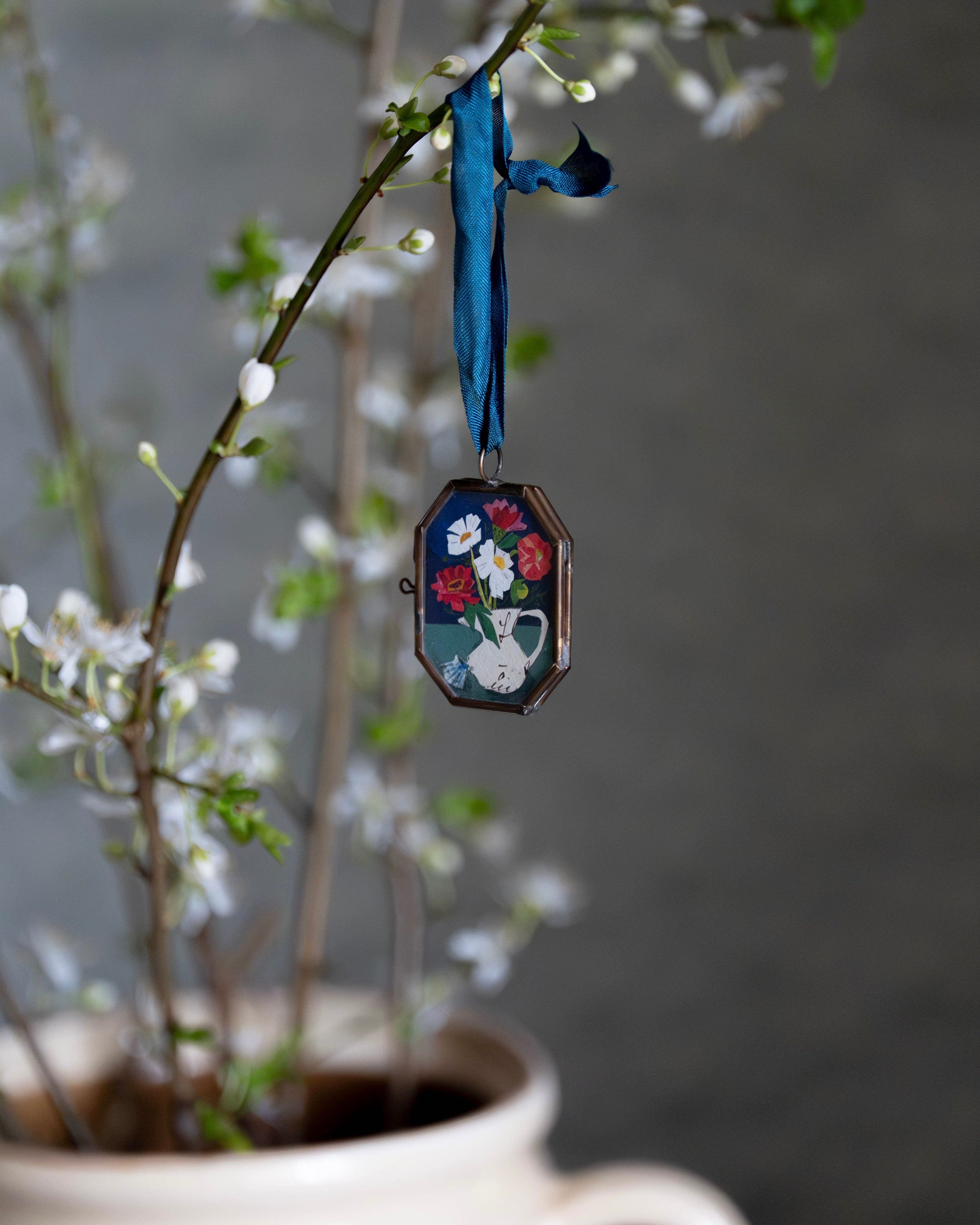 Zinnias Art Locket Ornament