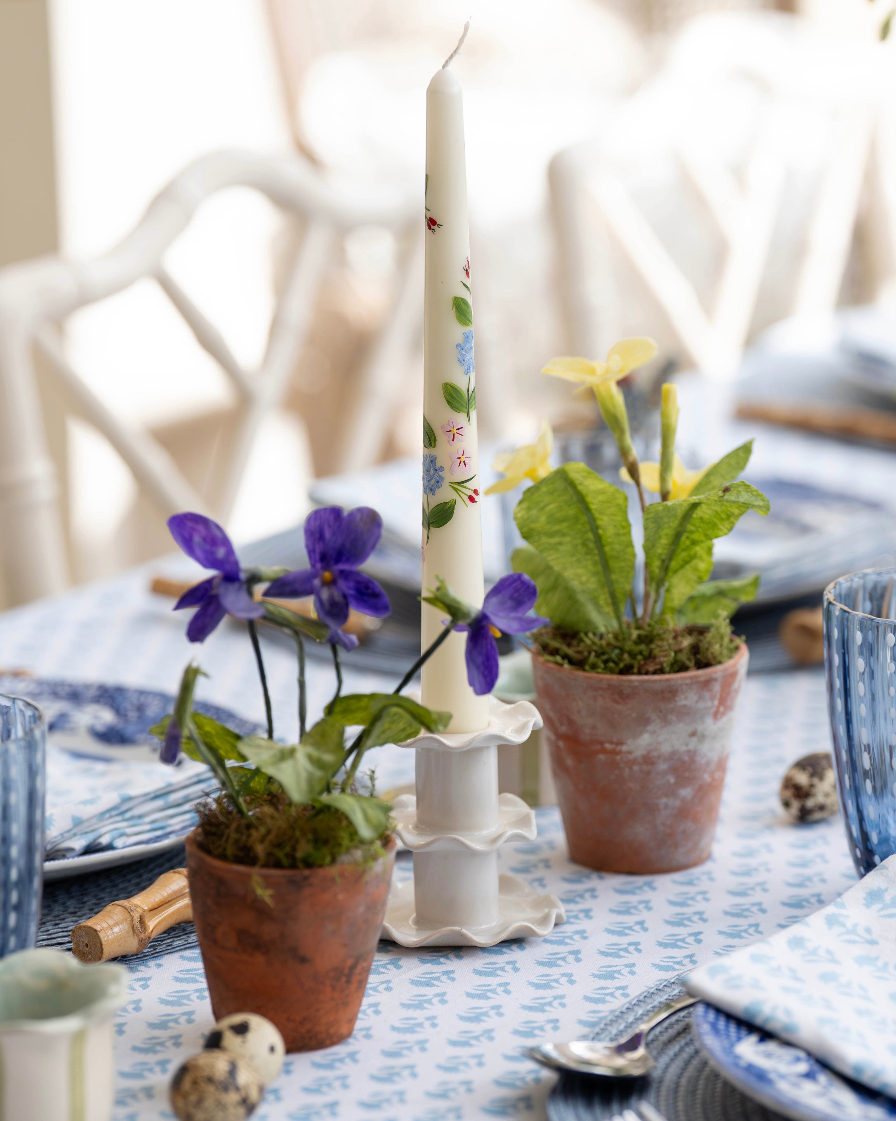 Blue Hydrangea and Rosehips Handpainted Candle (Single)