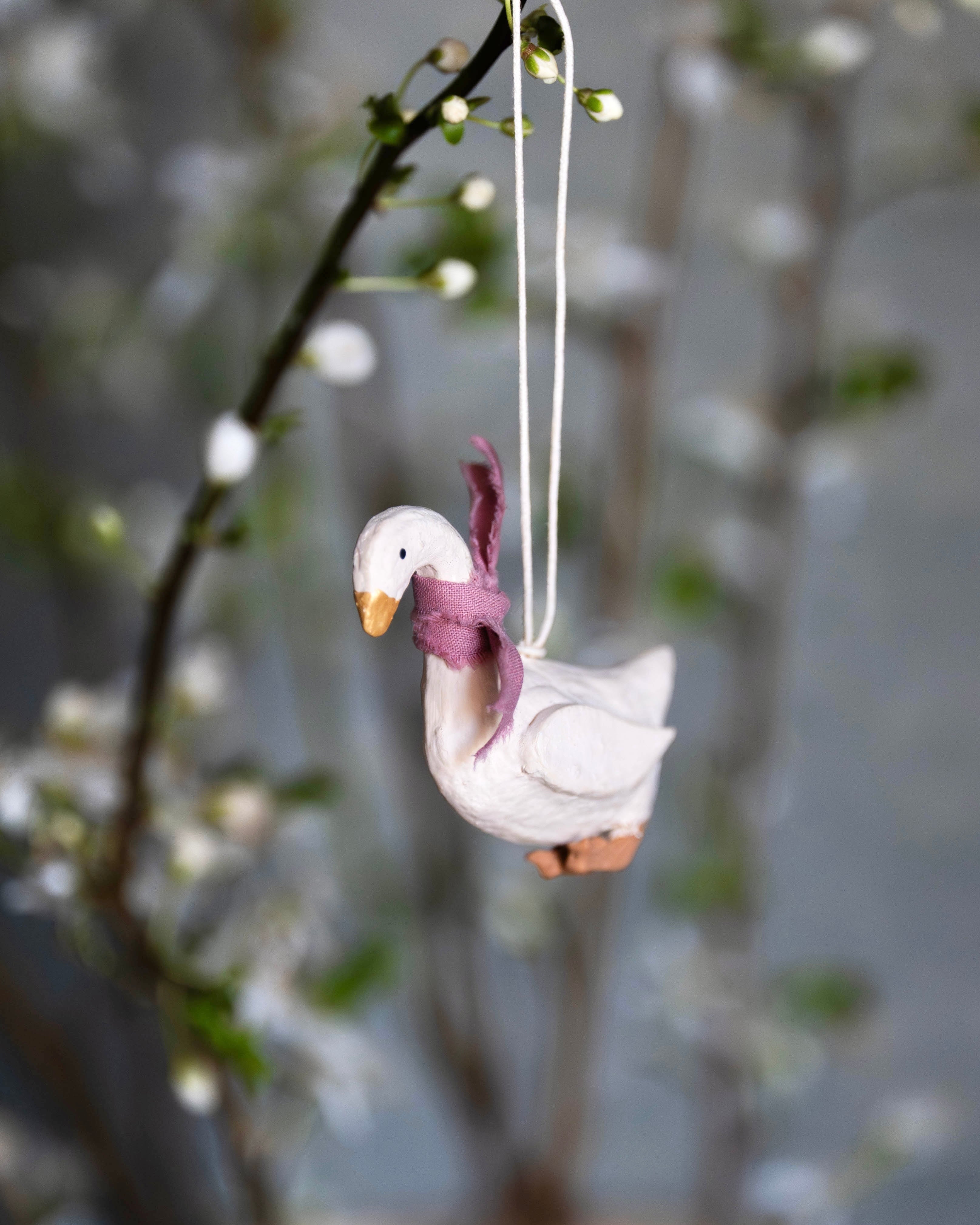 Handcrafted Cotton Mache Goose Decoration Pink