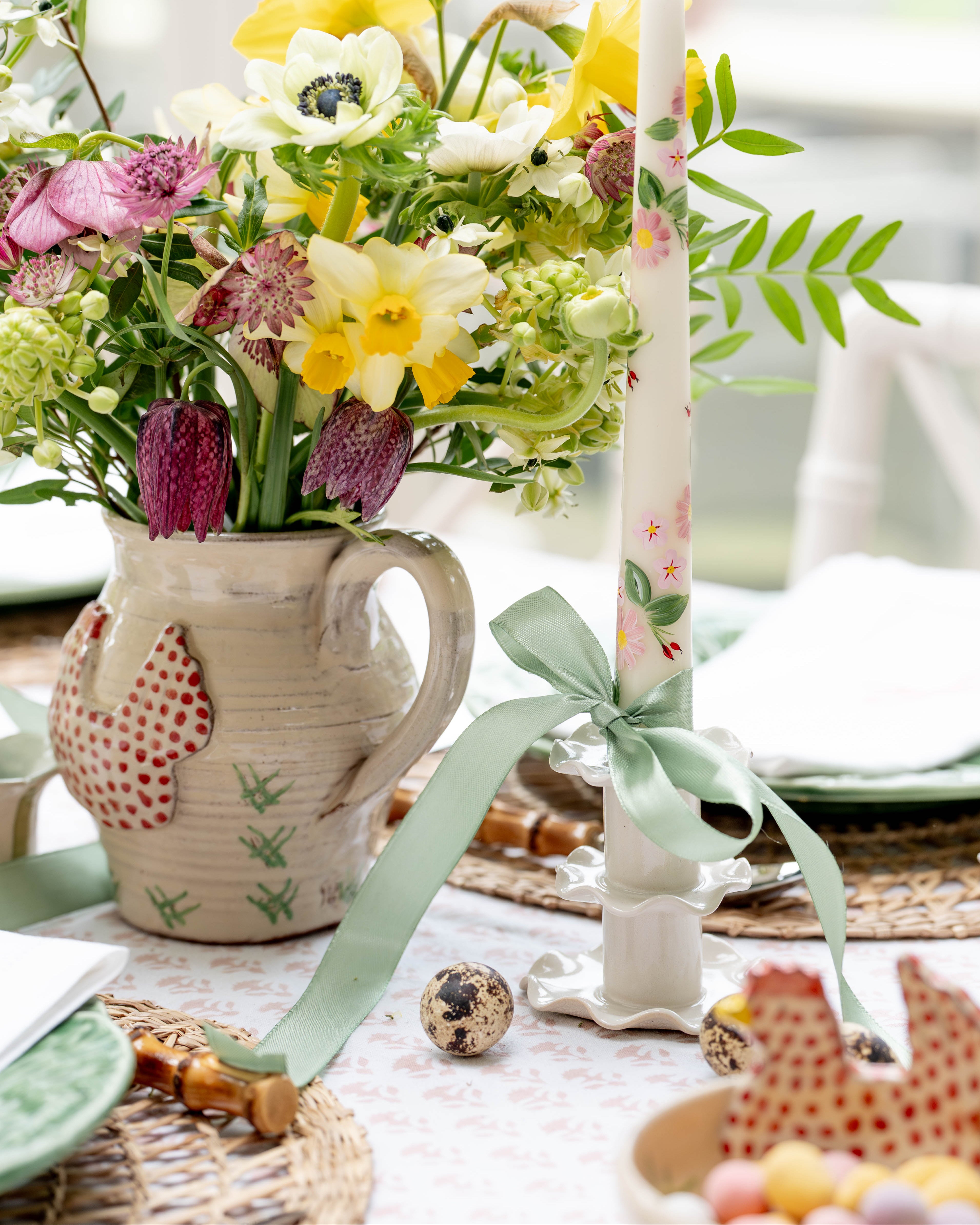Blush Pink Carnation Handblocked Tablecloth