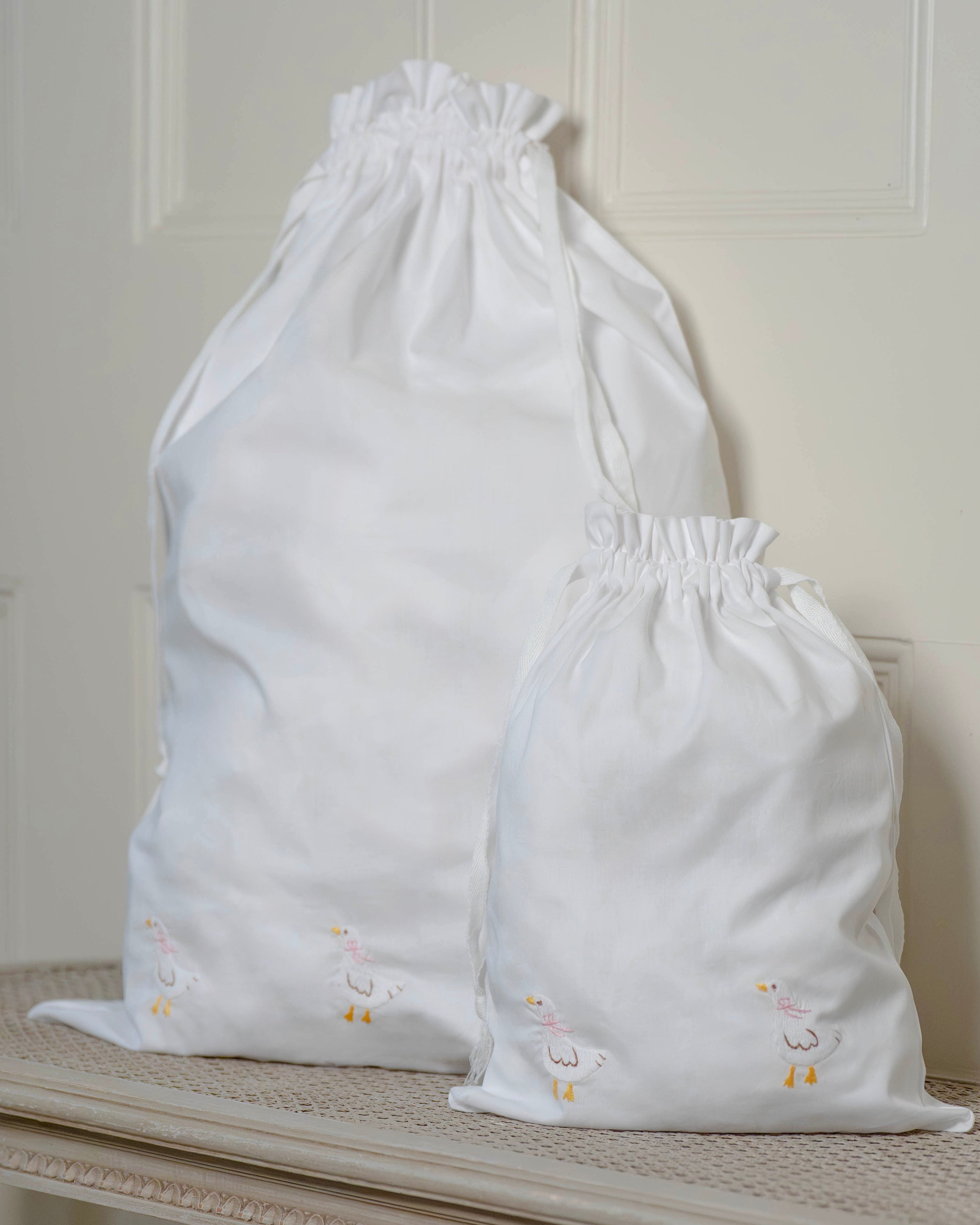 Goose (Pink) Embroidered Cotton Laundry Bag