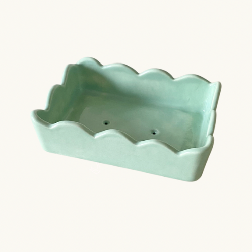 Green Rectangular Scalloped Soap Dish