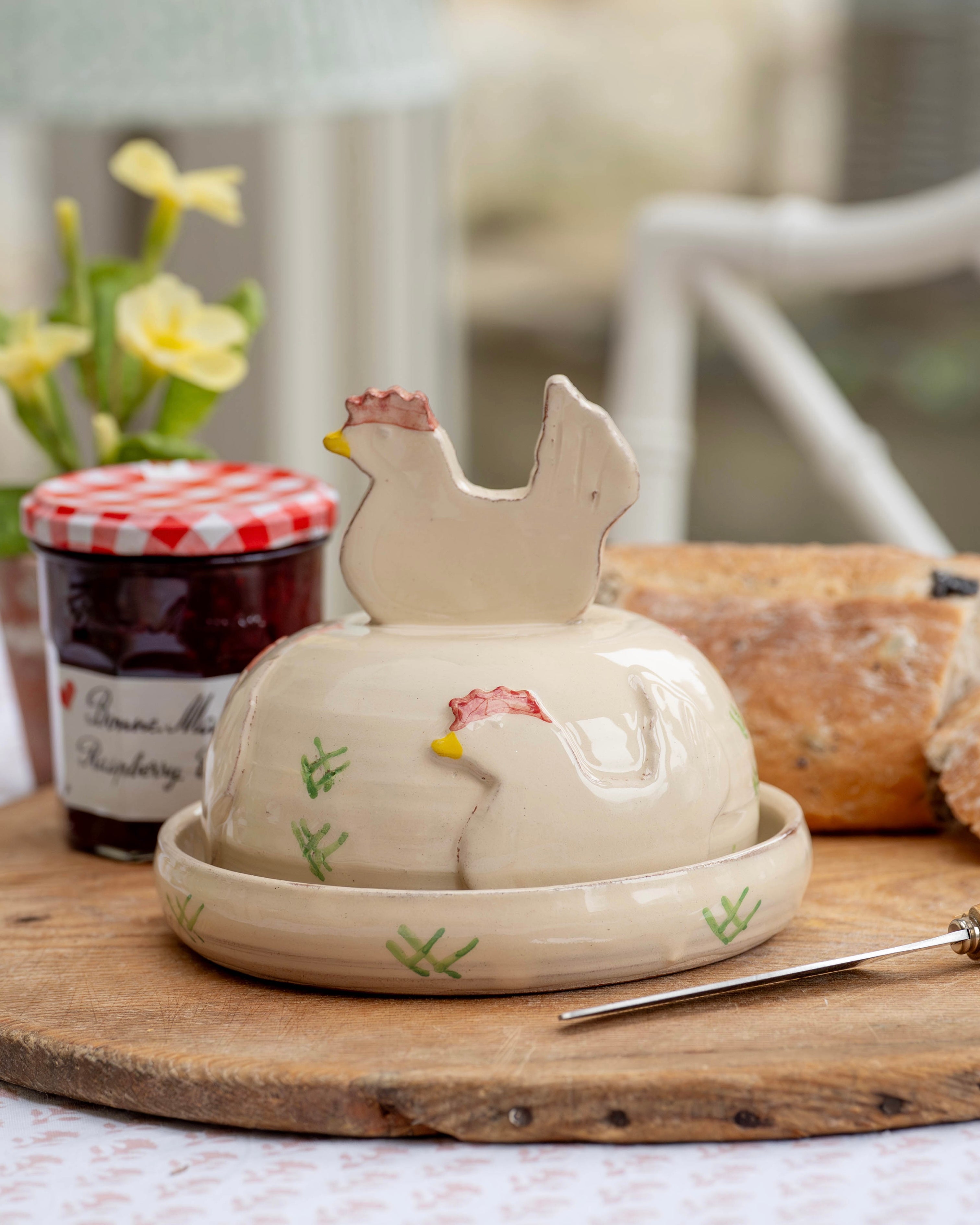 White Hens Butter Dish
