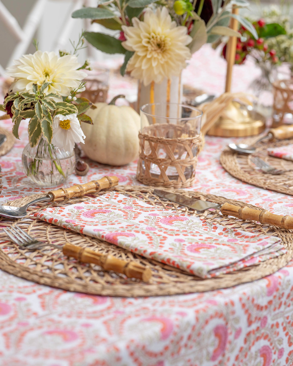 Pink Freya Frilled Handblocked Tablecloth