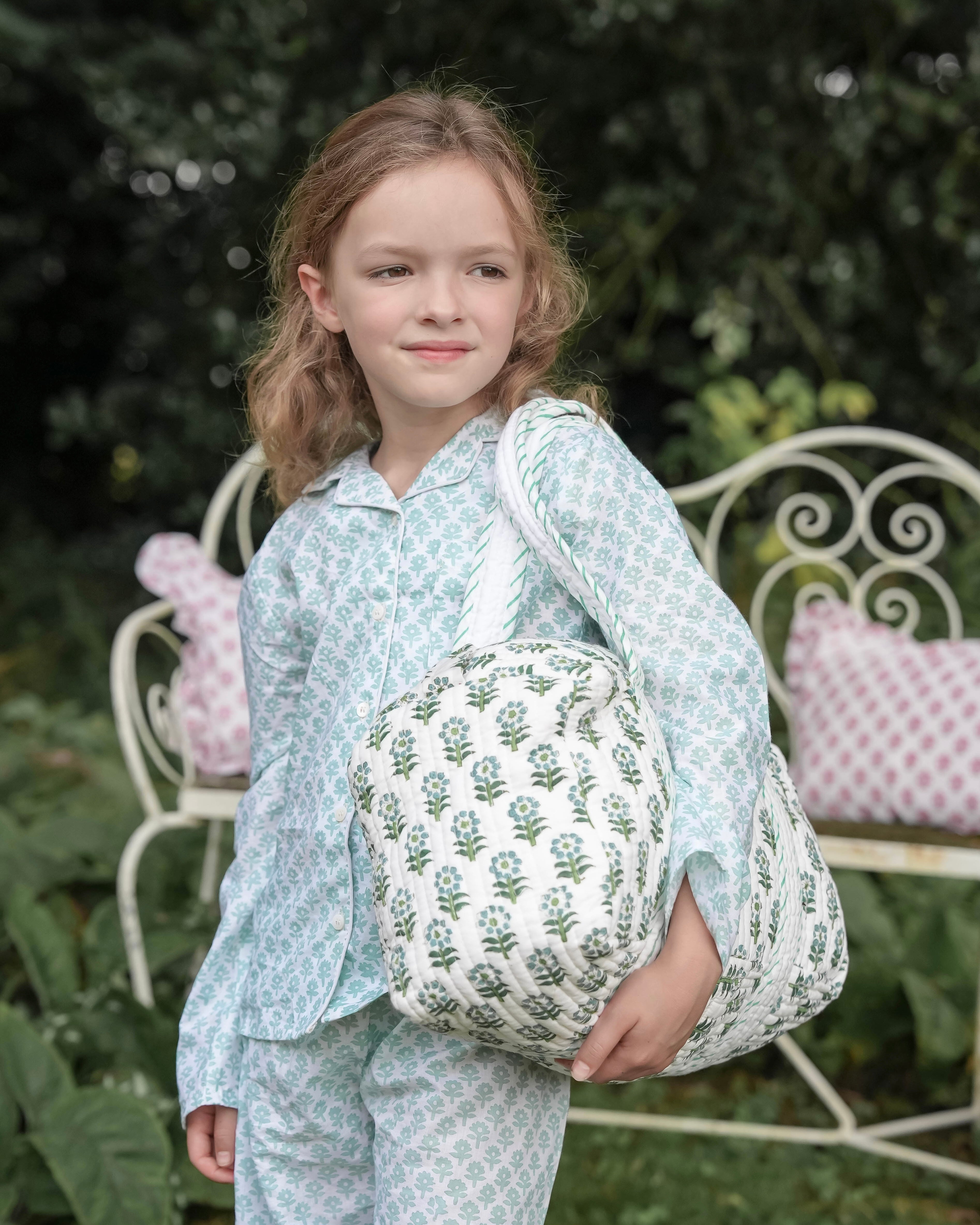 Mini Green Daisy Handblocked Weekend Bag