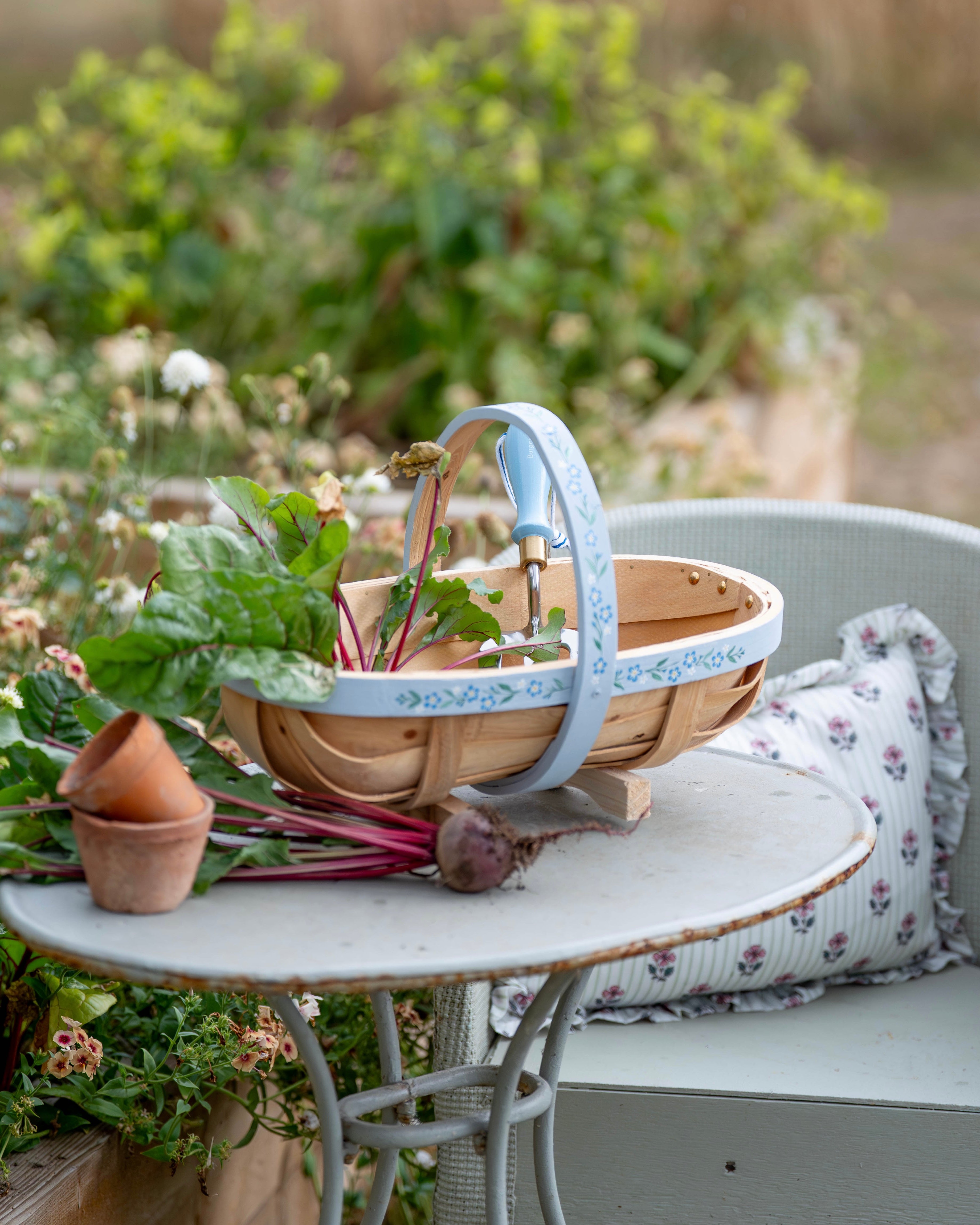 Handpainted Traditional Garden Trug - Blue Floral