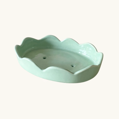 Green Rectangular Scalloped Soap Dish