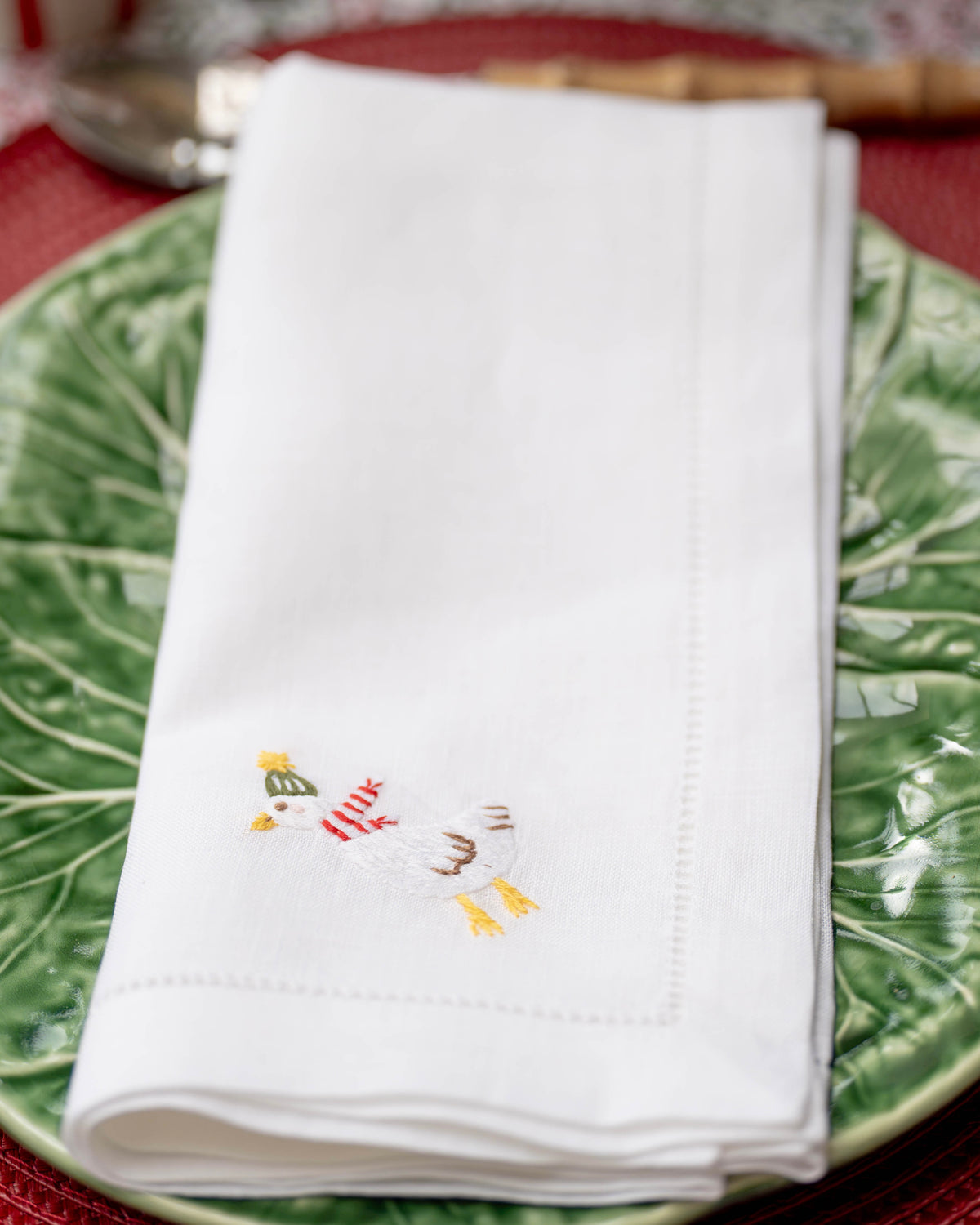 Christmas Goose Embroidered Napkins (Set of 2)