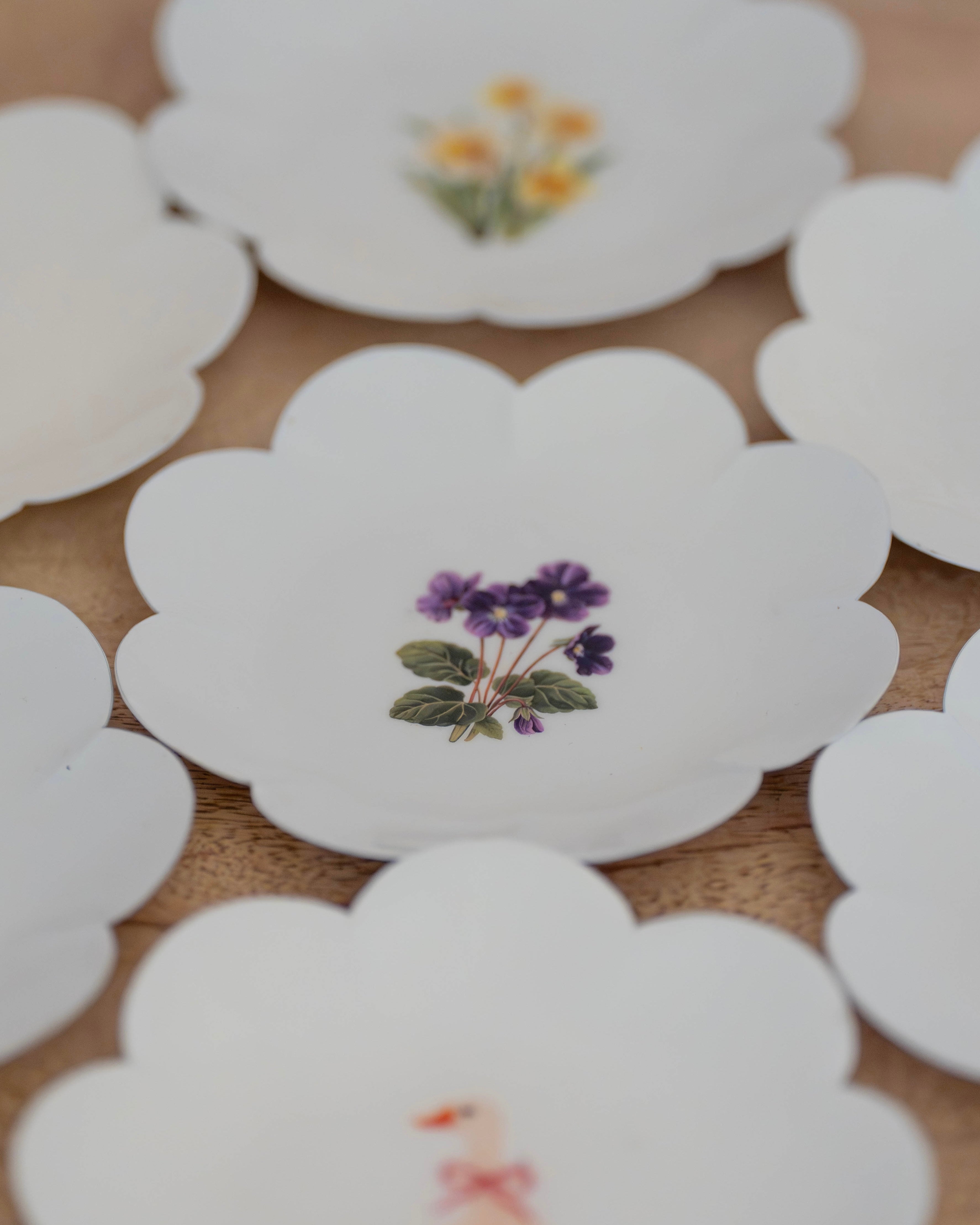 Violets Scalloped Round Trinket Dish