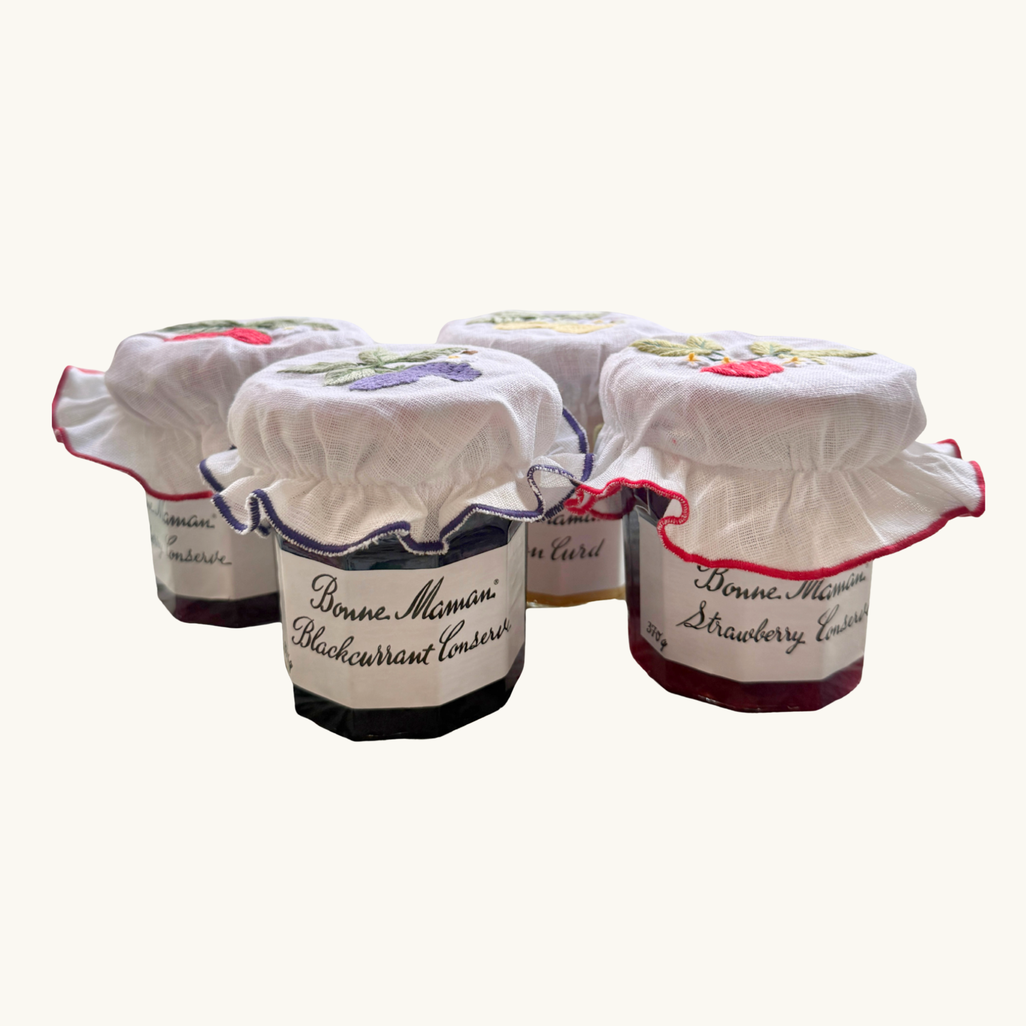 Hand Embroidered Jam Pot Covers (Set of 4)