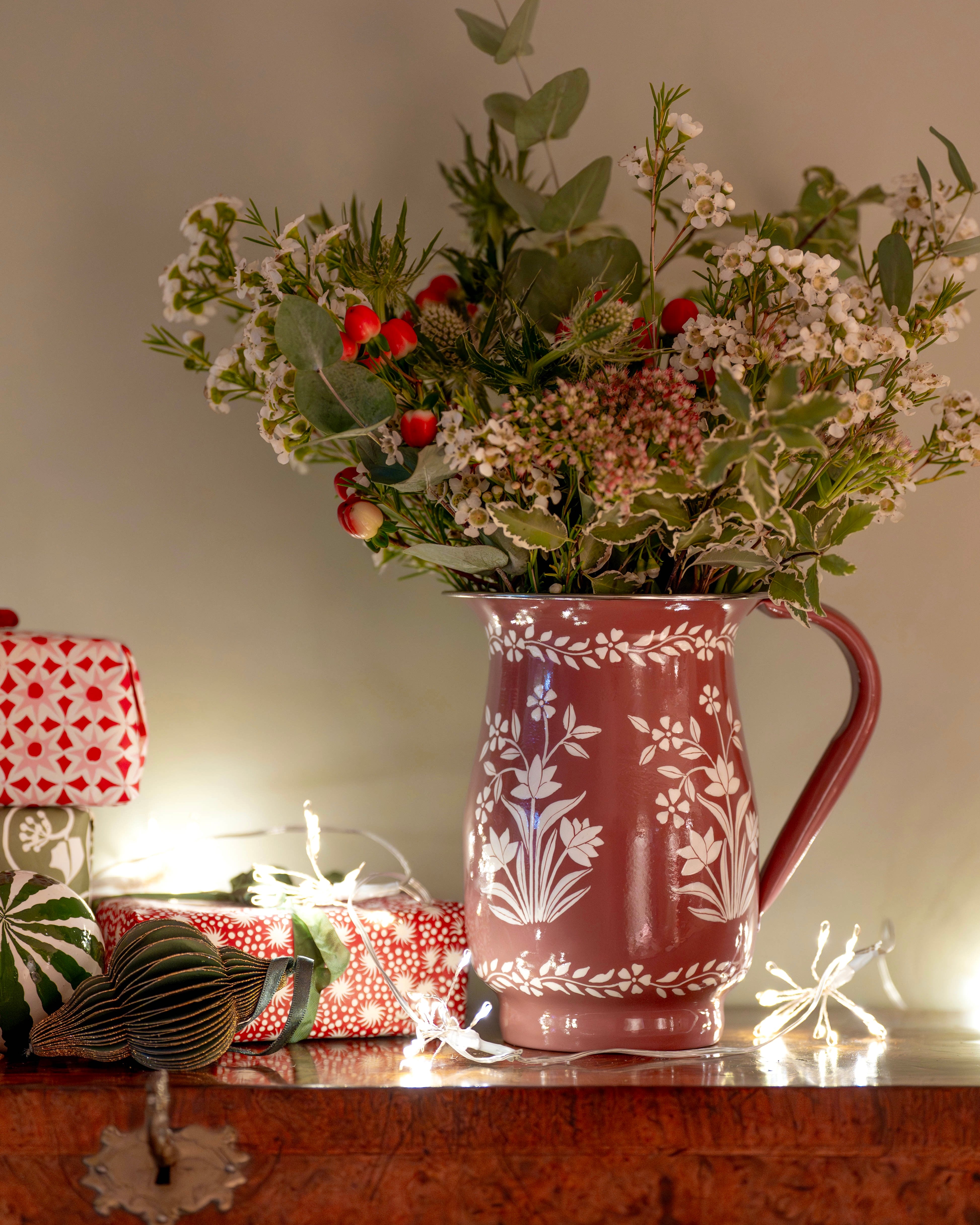 Enamel Hand Painted Jug Dusty Pink