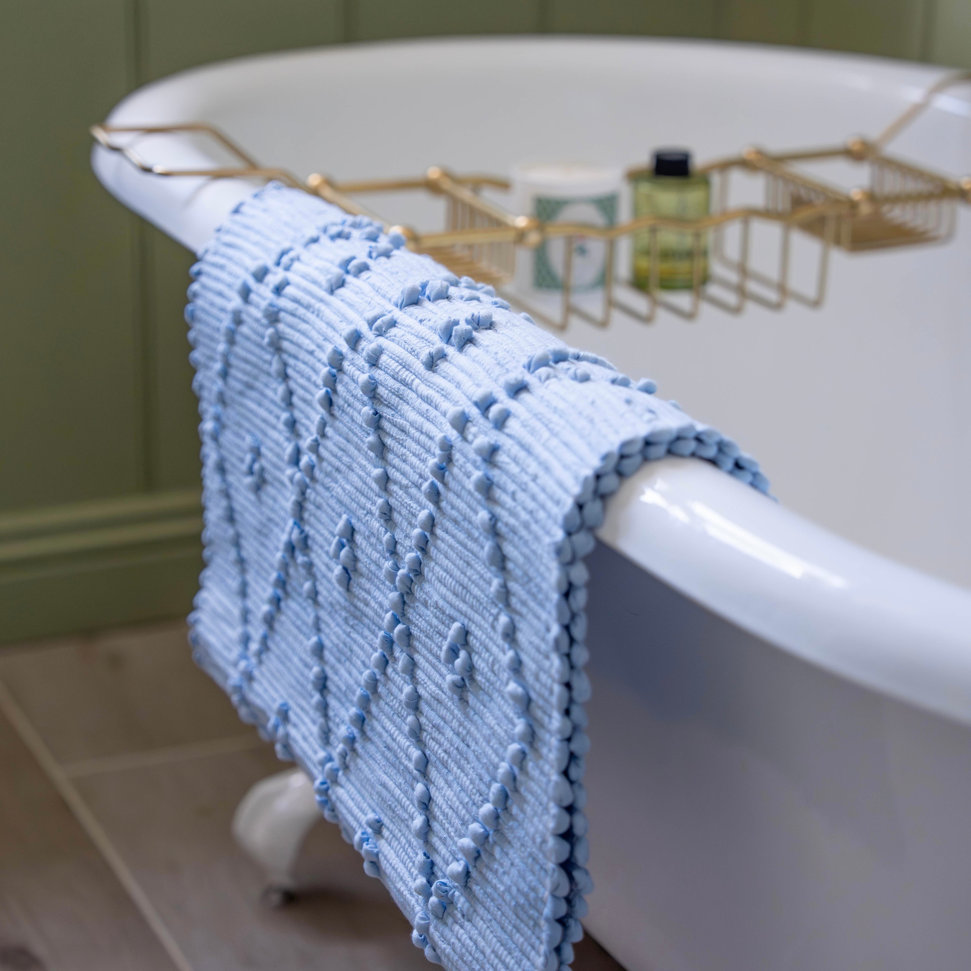 Cornflower Blue Handwoven Knotted Bath Mat
