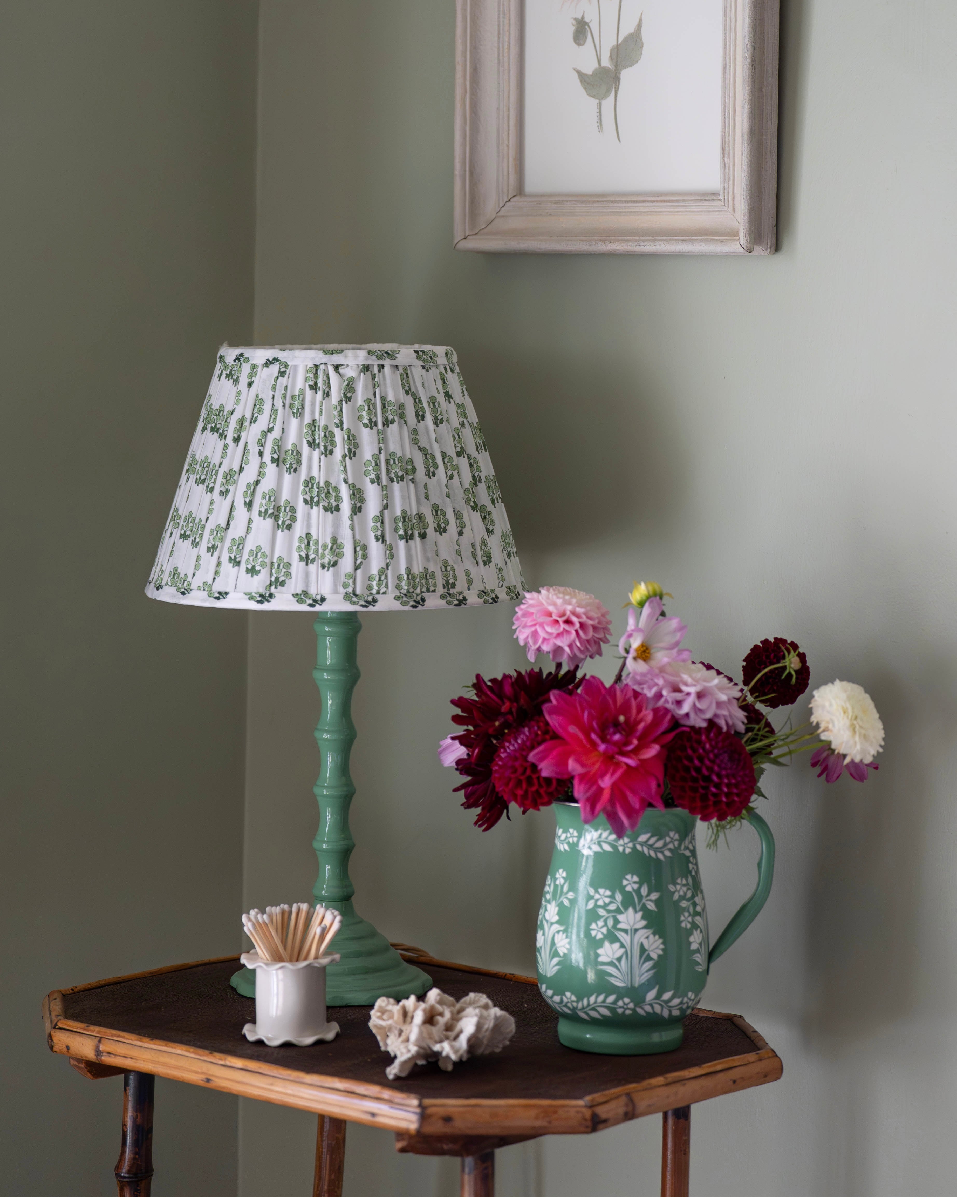 Green Daphne Handblocked Gathered Lampshade
