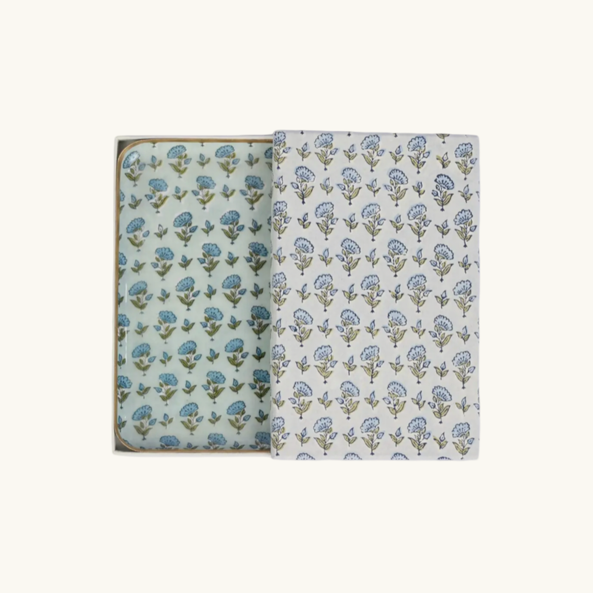Blue Ditsy Floral Decorative Enamelled Tray (Medium)