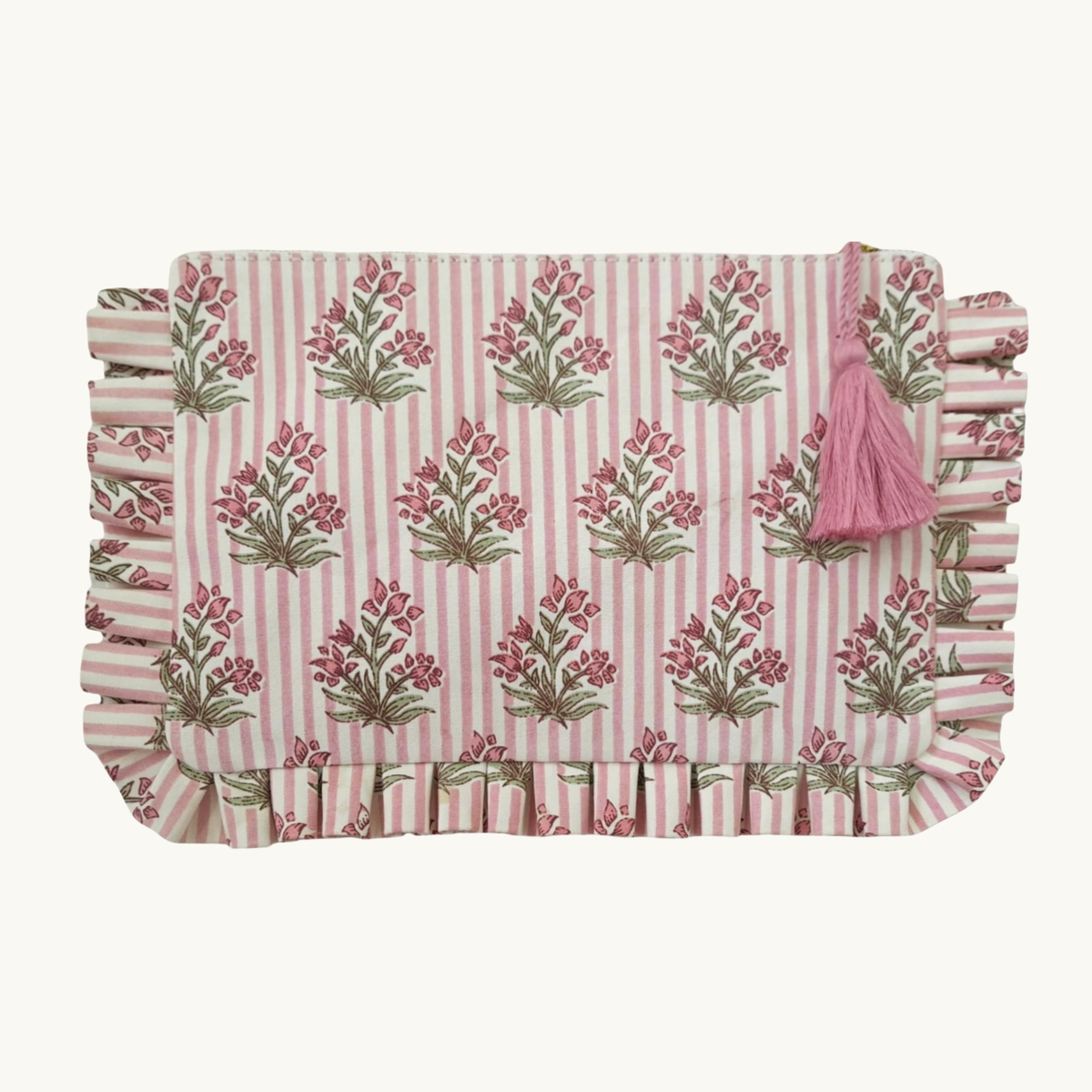Pink Johari Canvas Frilled Pouch