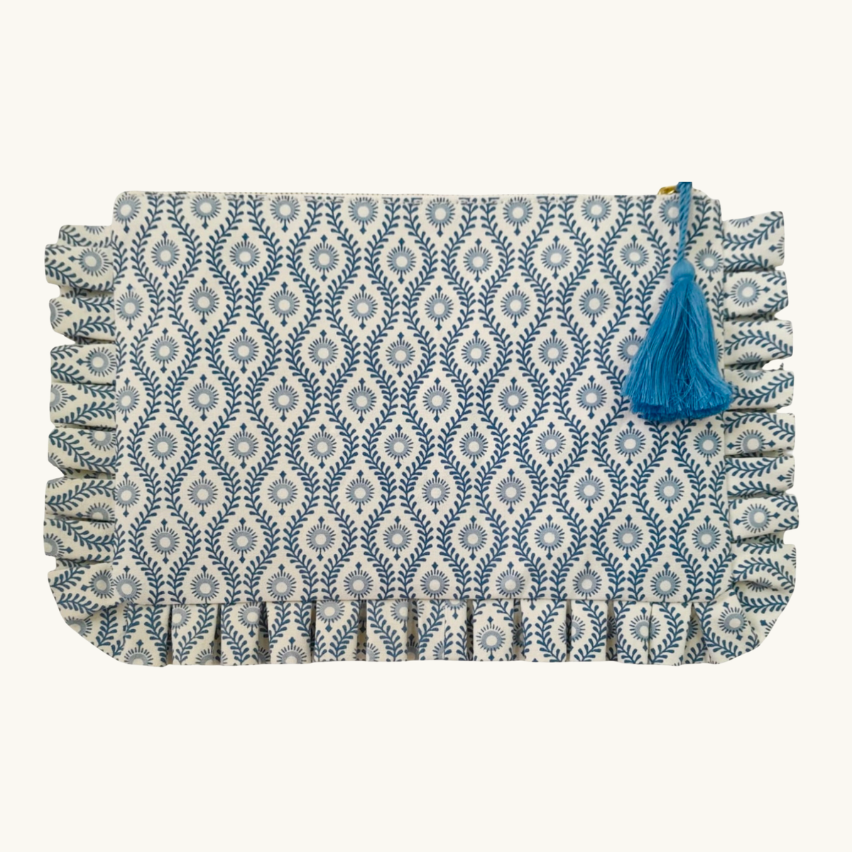 Blue Mila Canvas Frilled Pouch