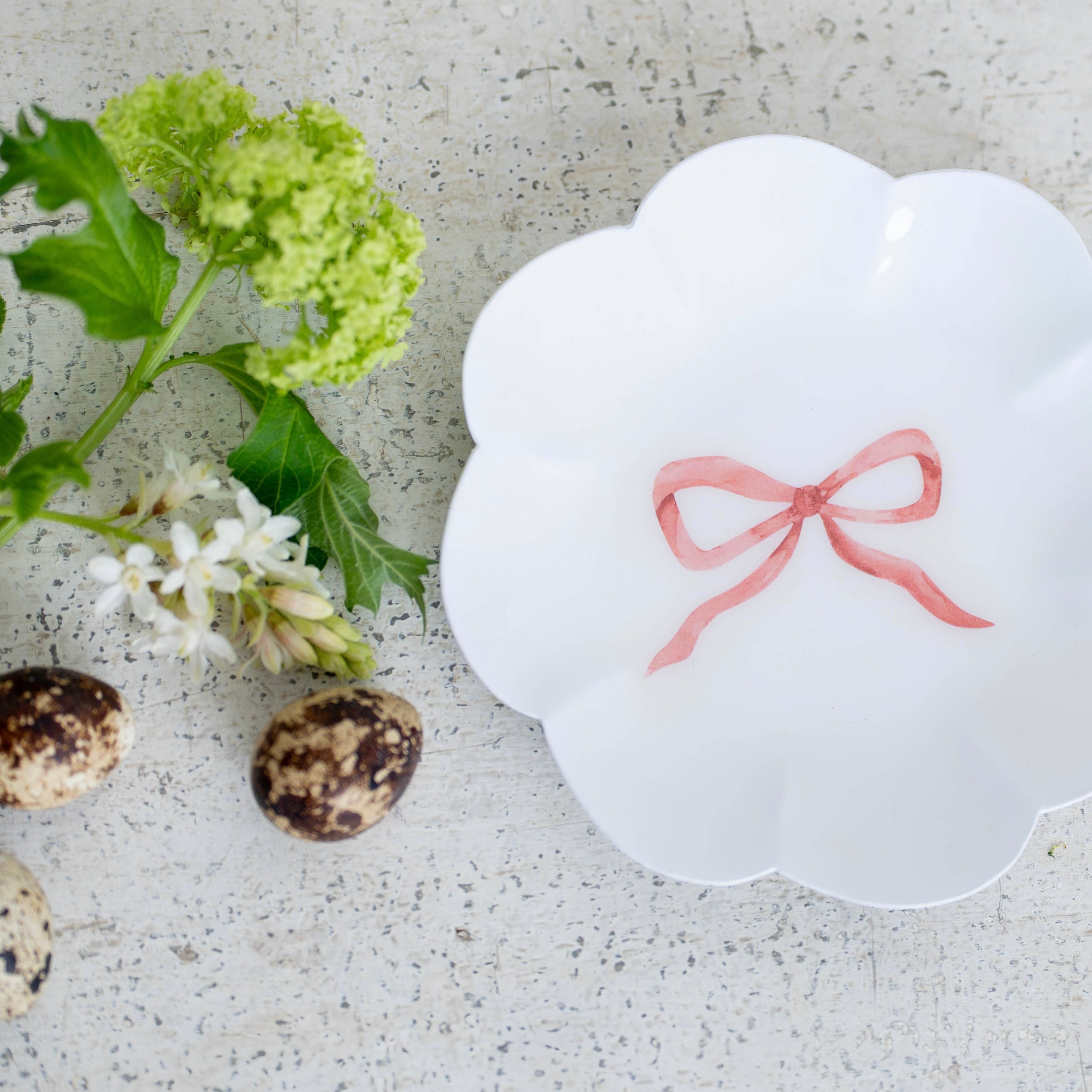 Pink Bow Scalloped Round Trinket Dish