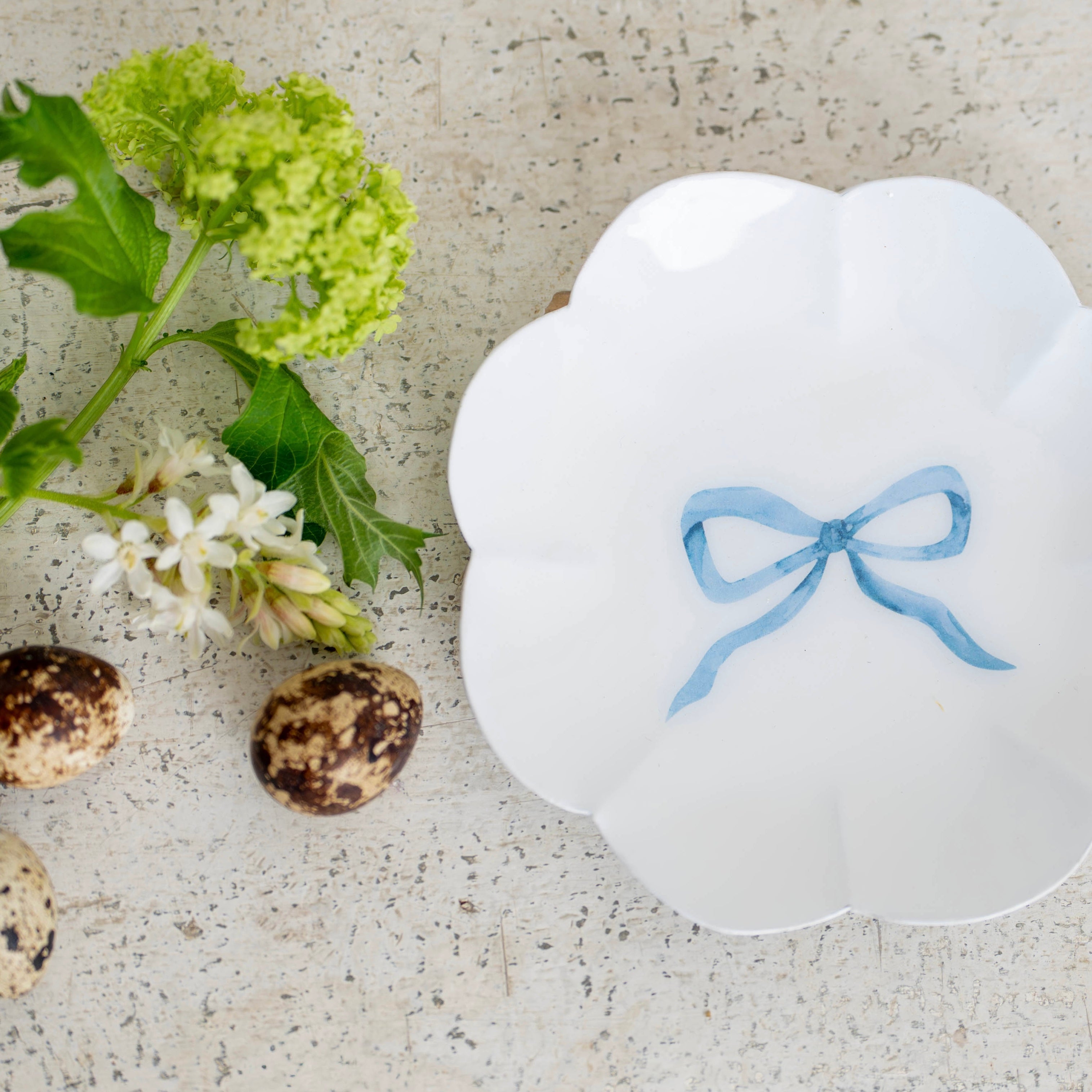 Blue Bow Scalloped Round Trinket Dish