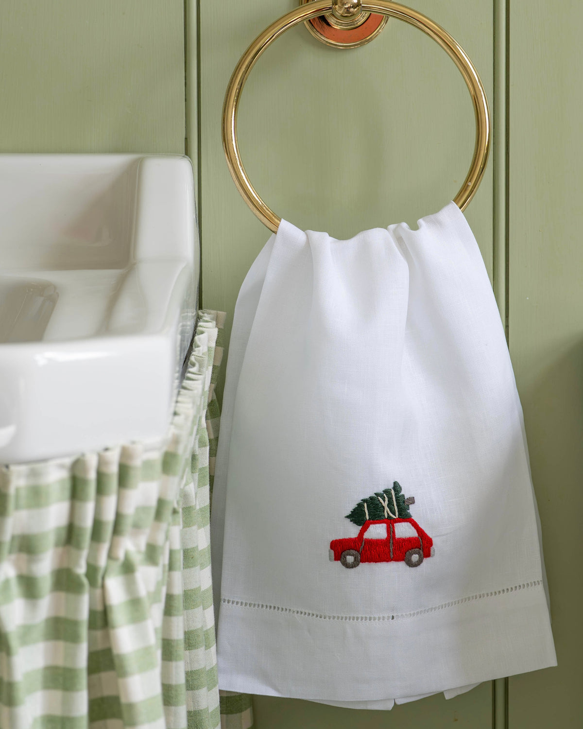 Driving Home for Christmas Embroidered Hand Towel