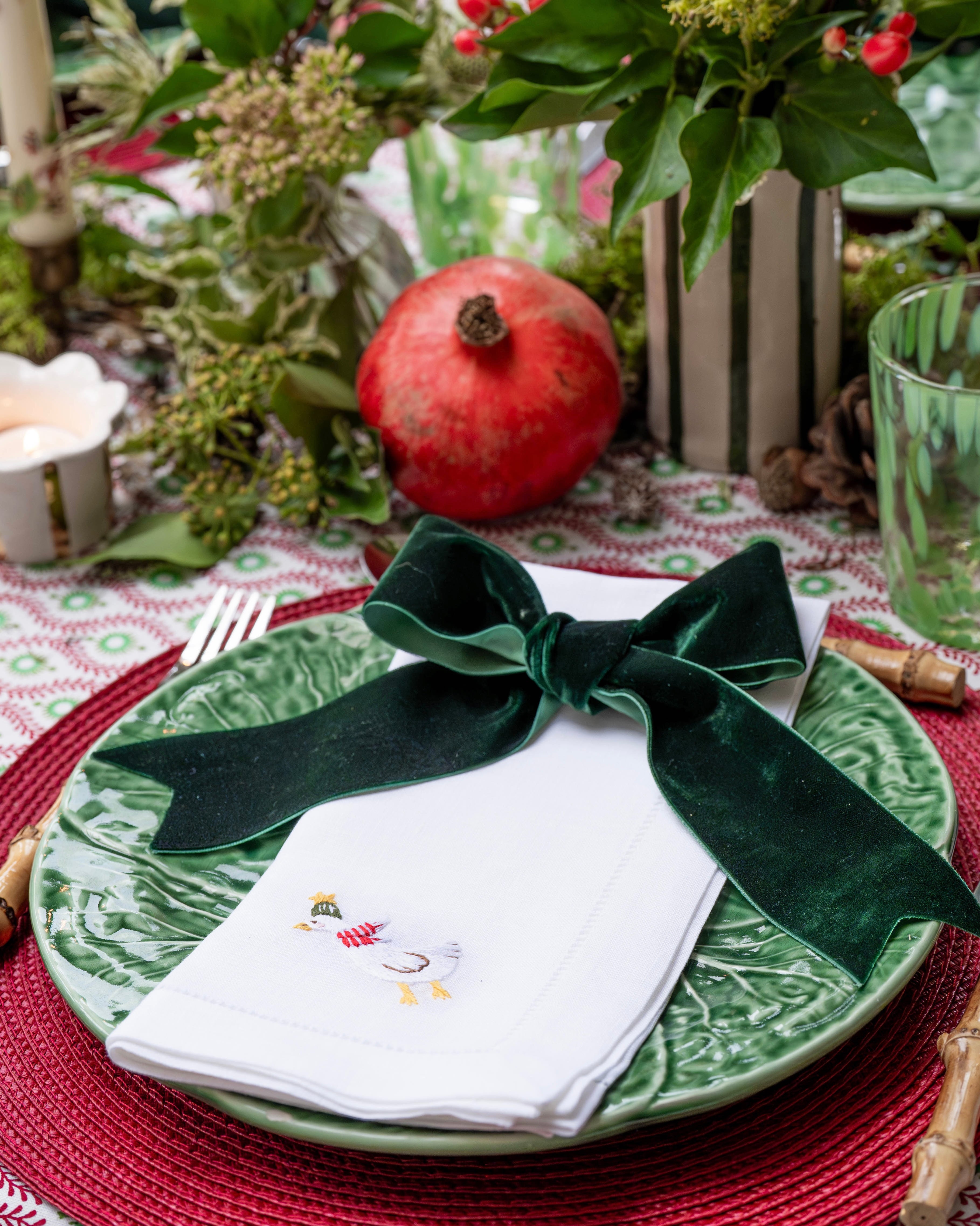 Christmas Goose Embroidered Napkins (Set of 2)