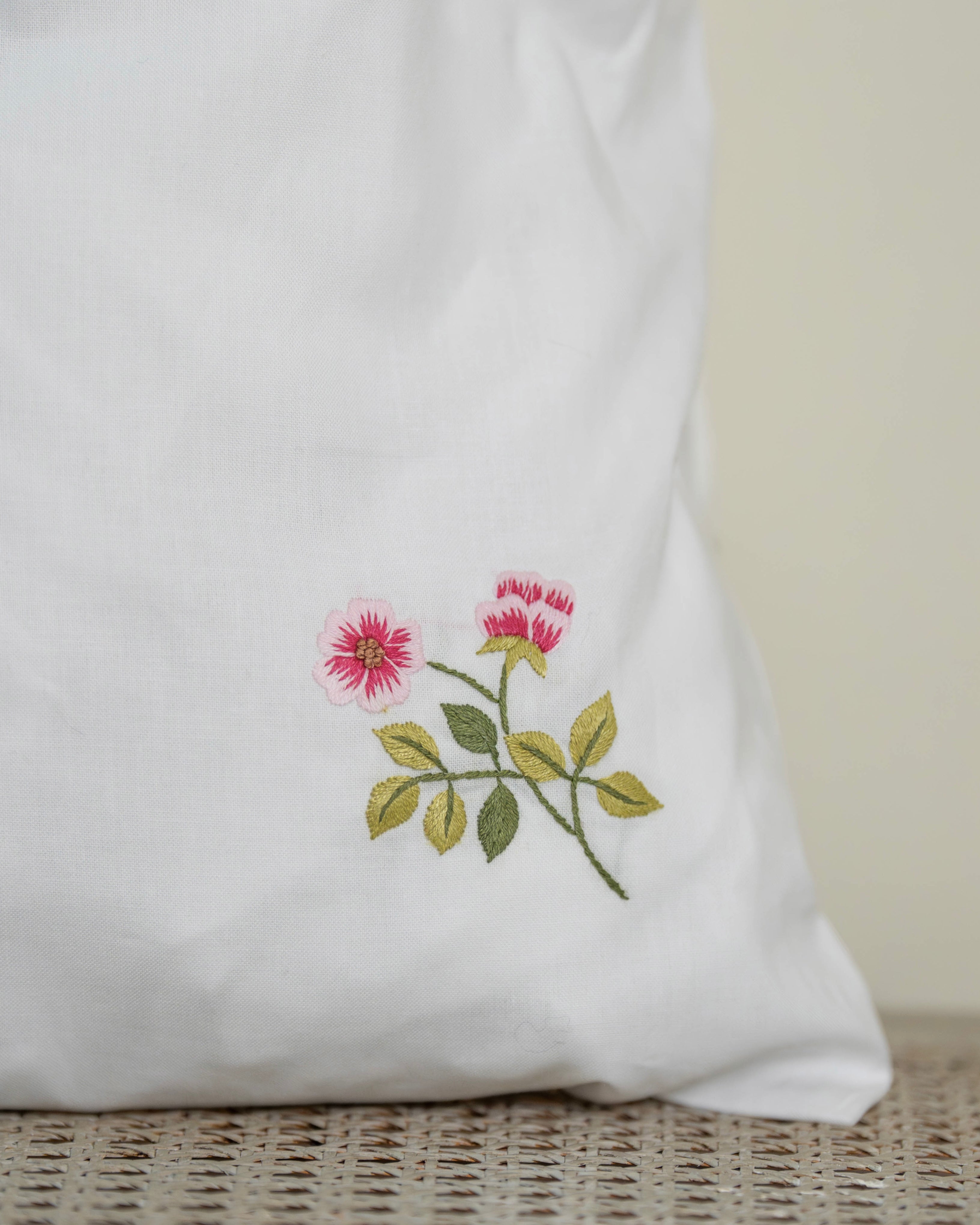 Wild Rose Embroidered Cotton Laundry Bag