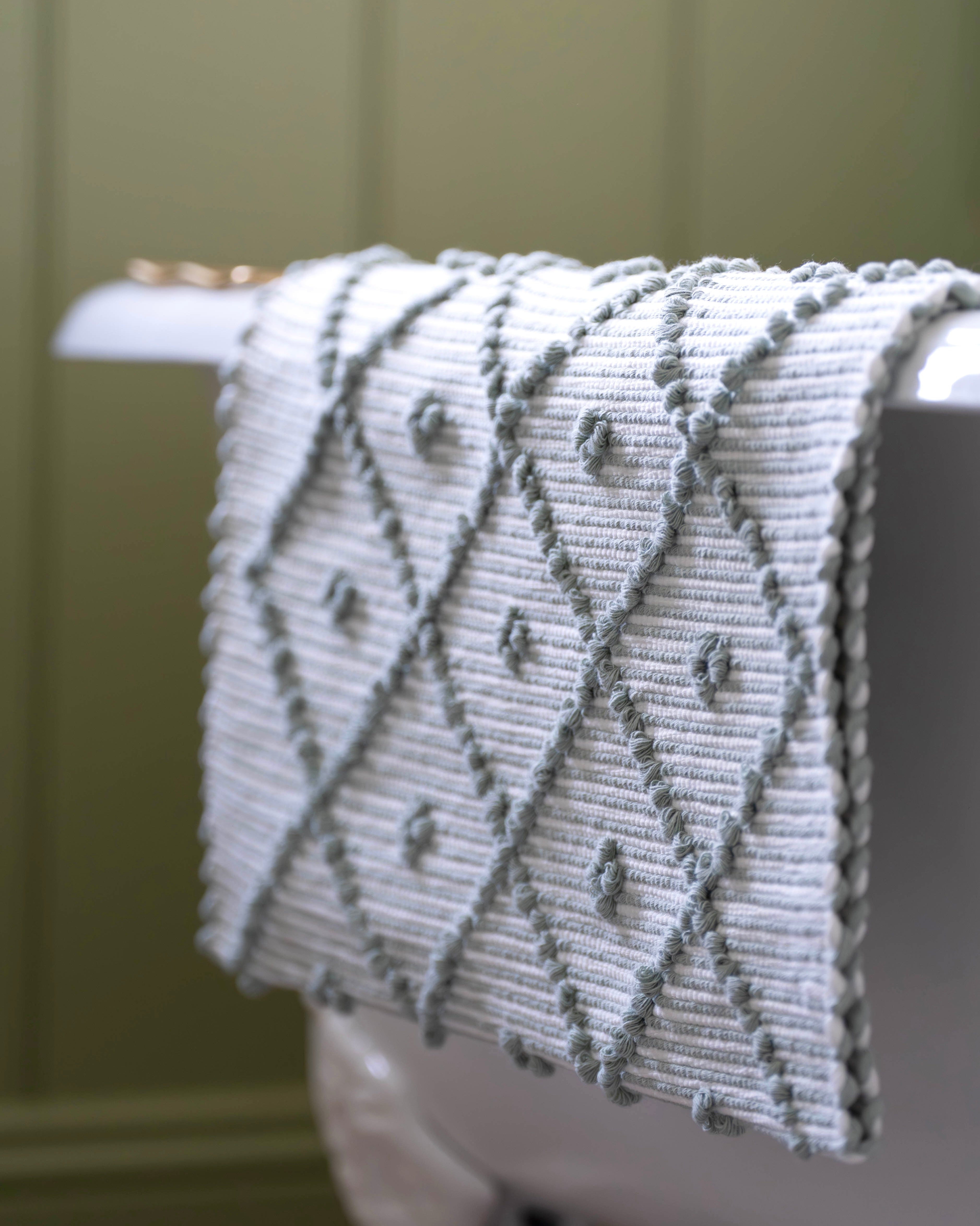 Sage Green Stripe Handwoven Knotted Bath Mat