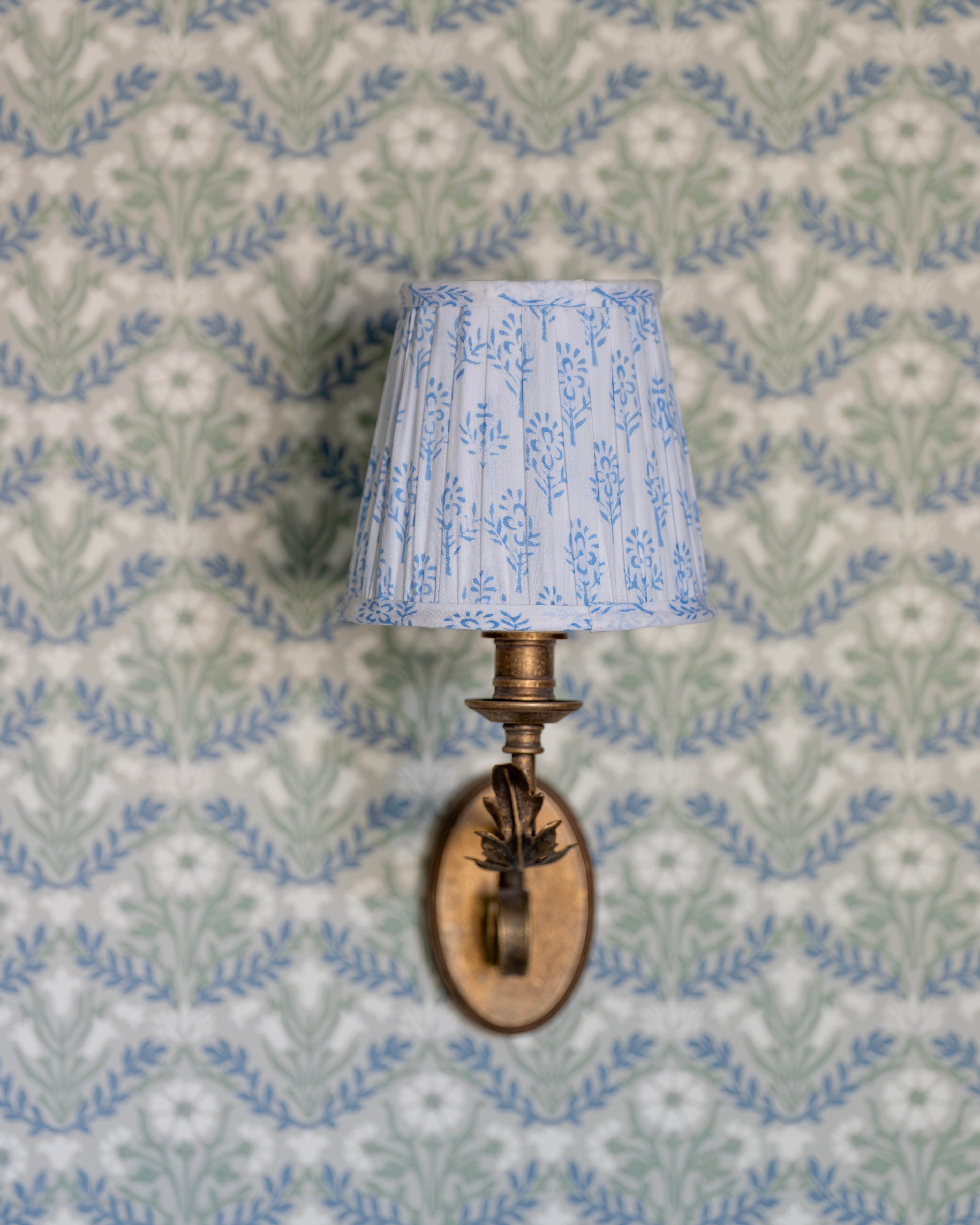 Blue Sprig Handblocked Gathered Lampshade