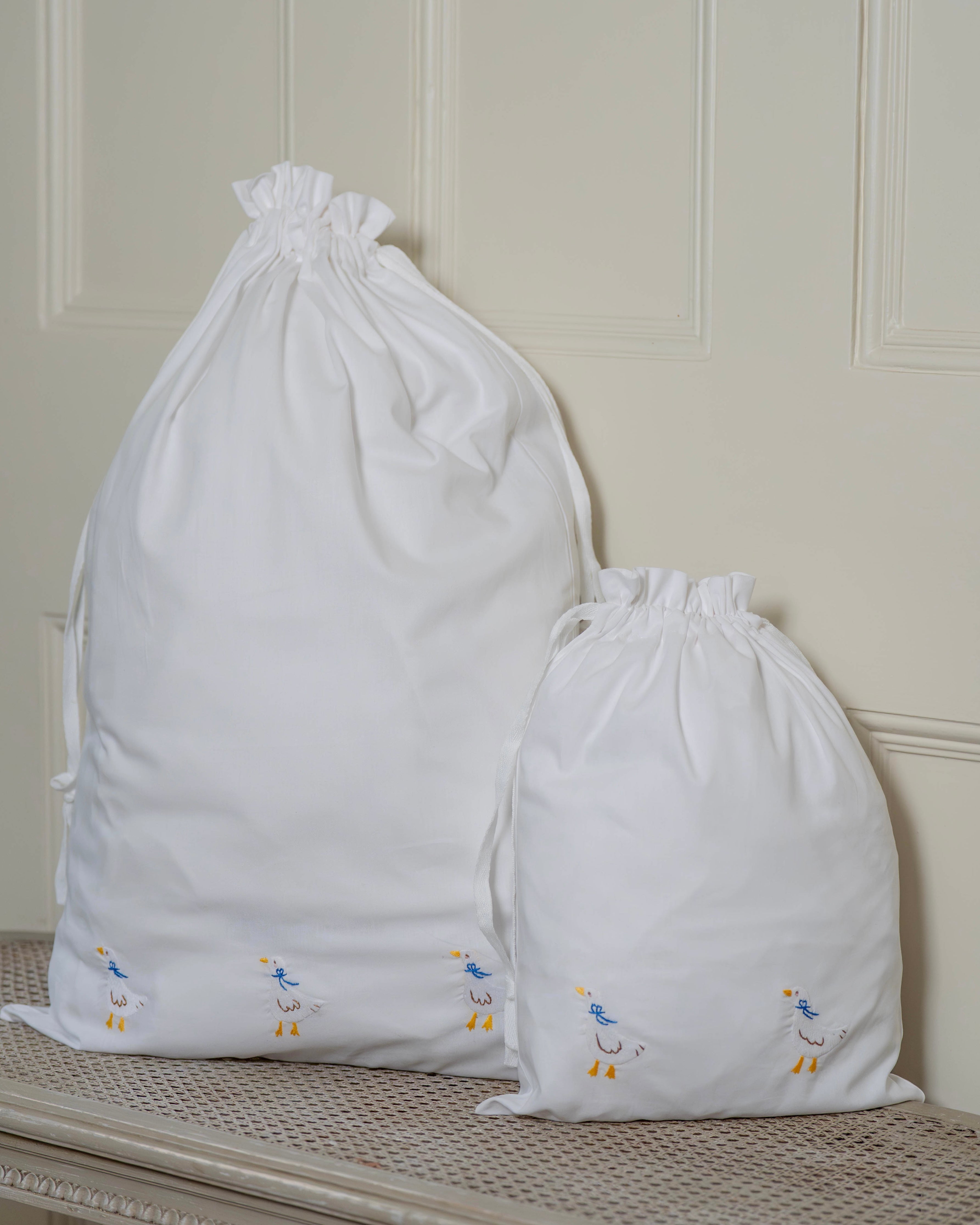Goose (Blue) Embroidered Cotton Laundry Bag