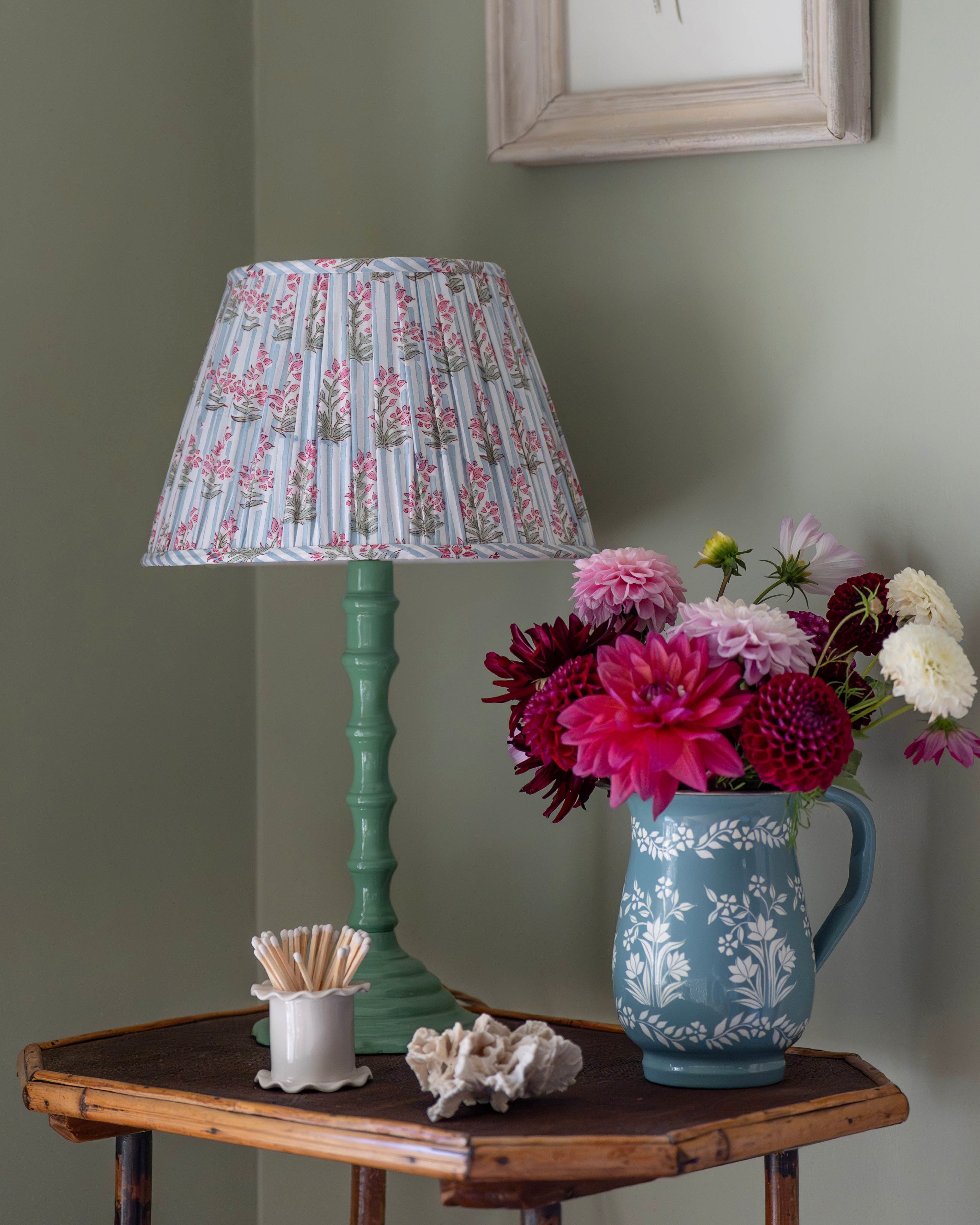 Blue Johari Handblocked Gathered Lampshade