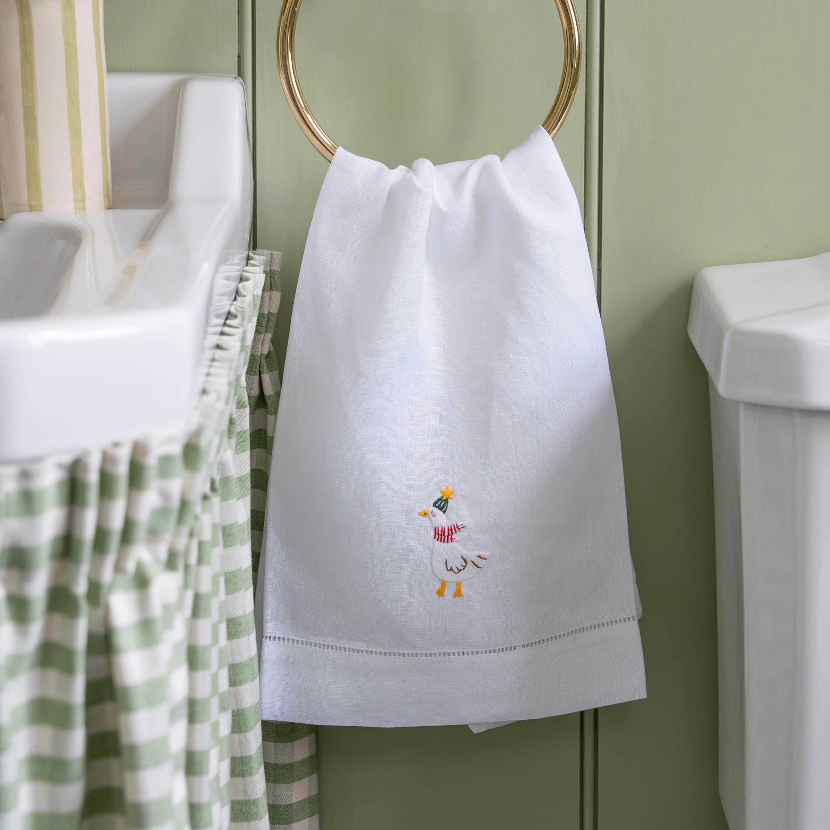 Christmas Goose Embroidered Hand Towel