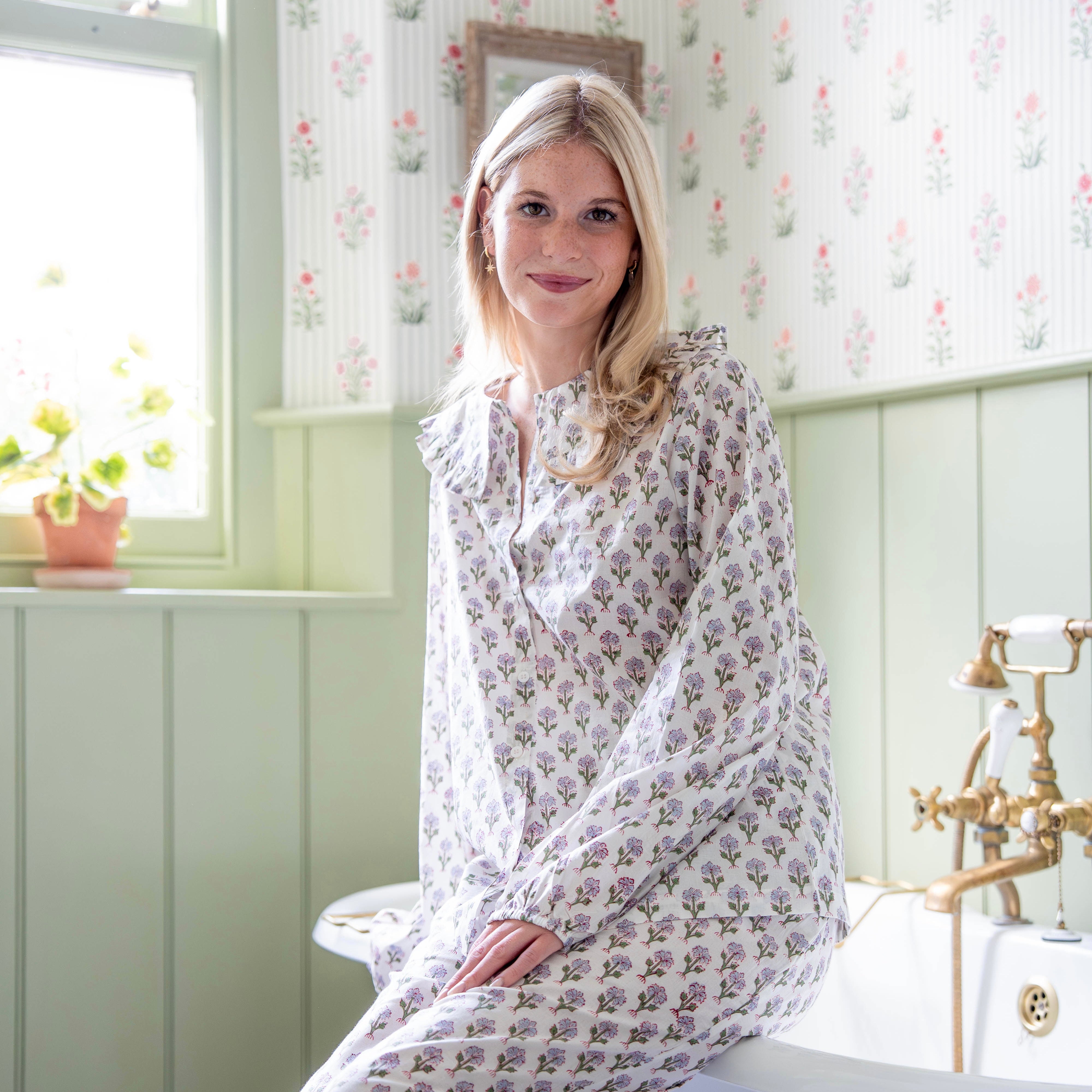 Blue Jemima Frilled Collar Pyjamas