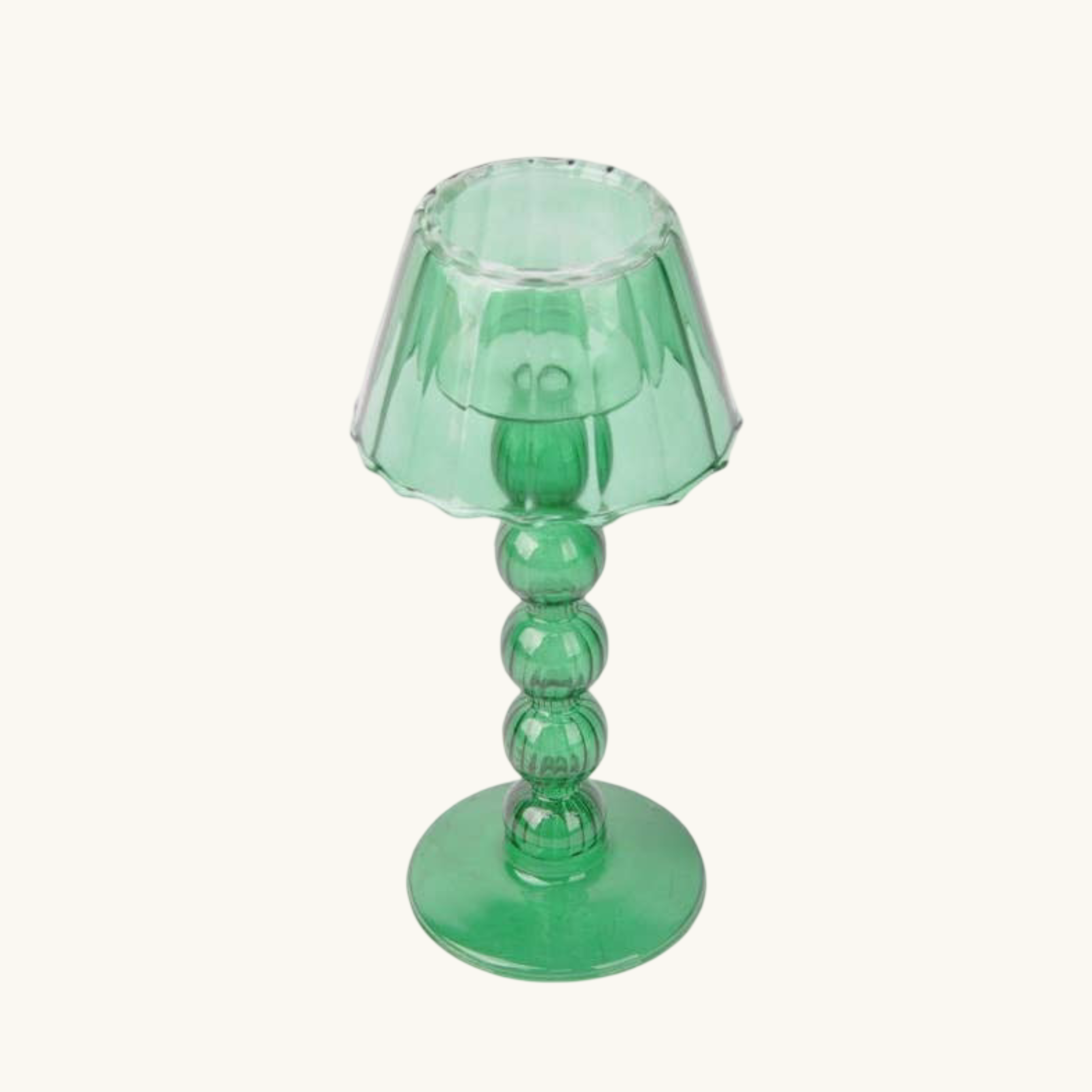 Green Lamp-Style Glass Tealight Holder
