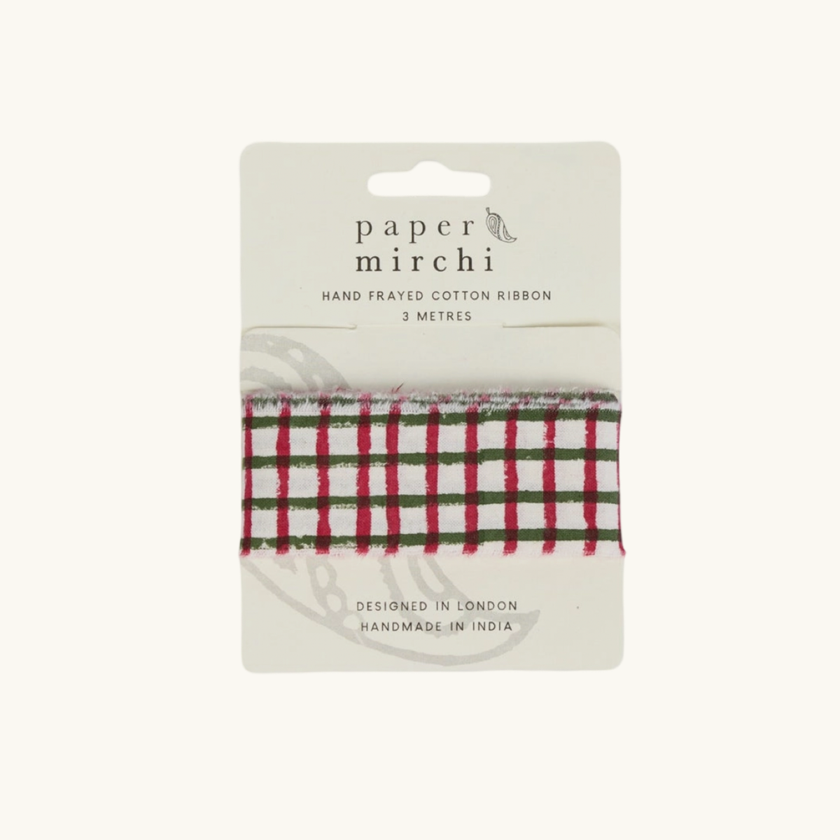 Block Printed Ribbon - Red & Green Gingham
