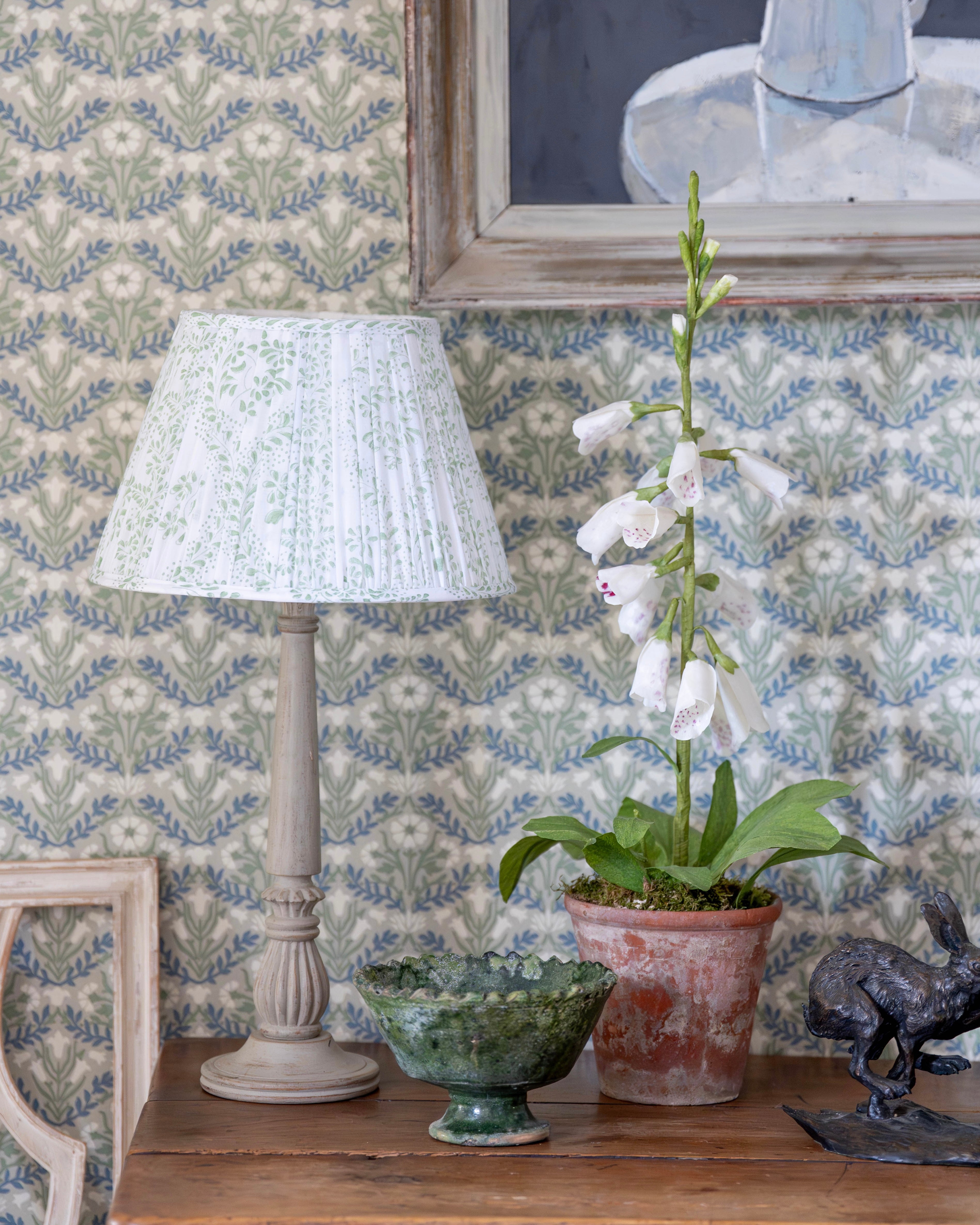 Green Rosalie Handblocked Gathered Lampshade