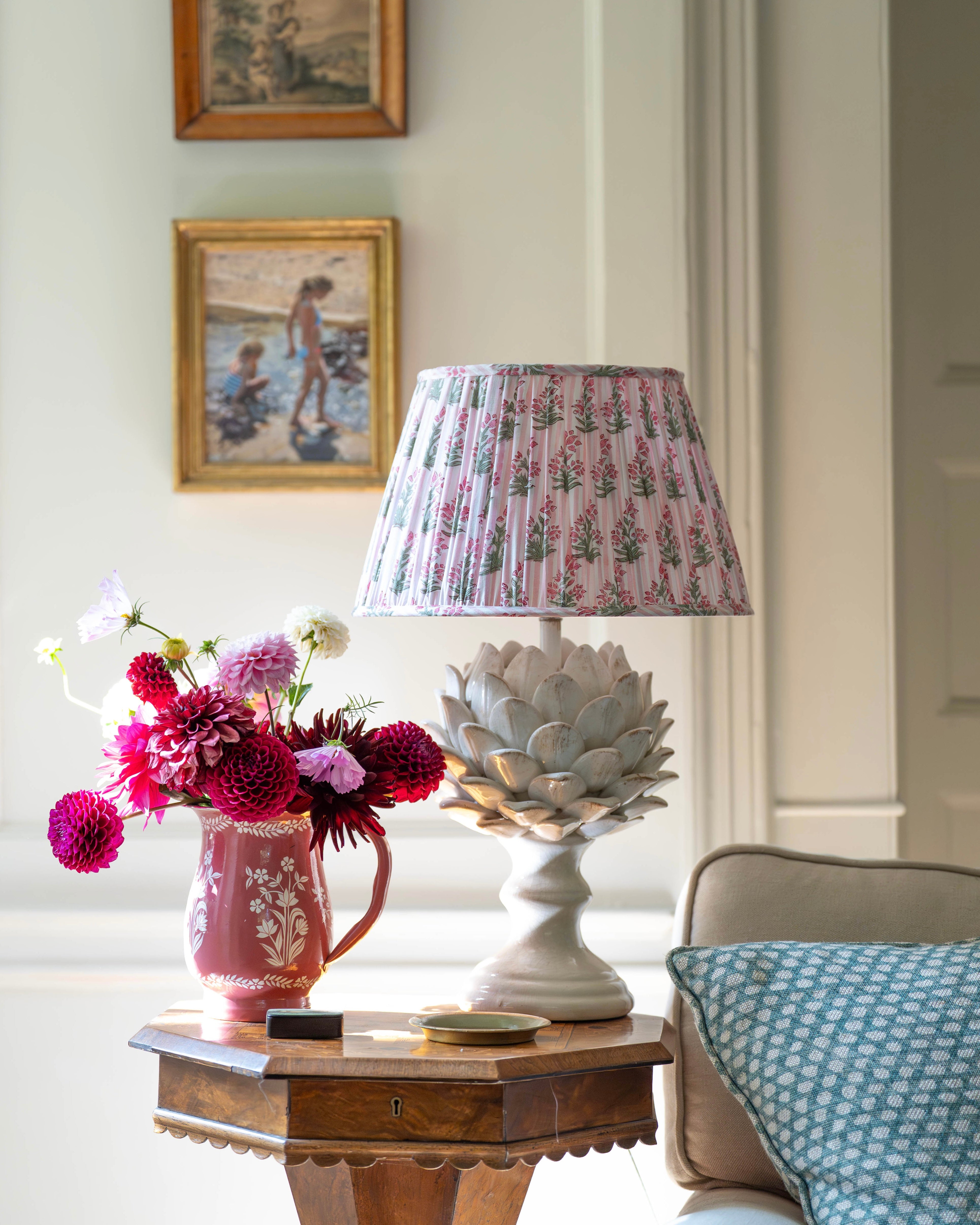 Pink Johari Handblocked Gathered Lampshade